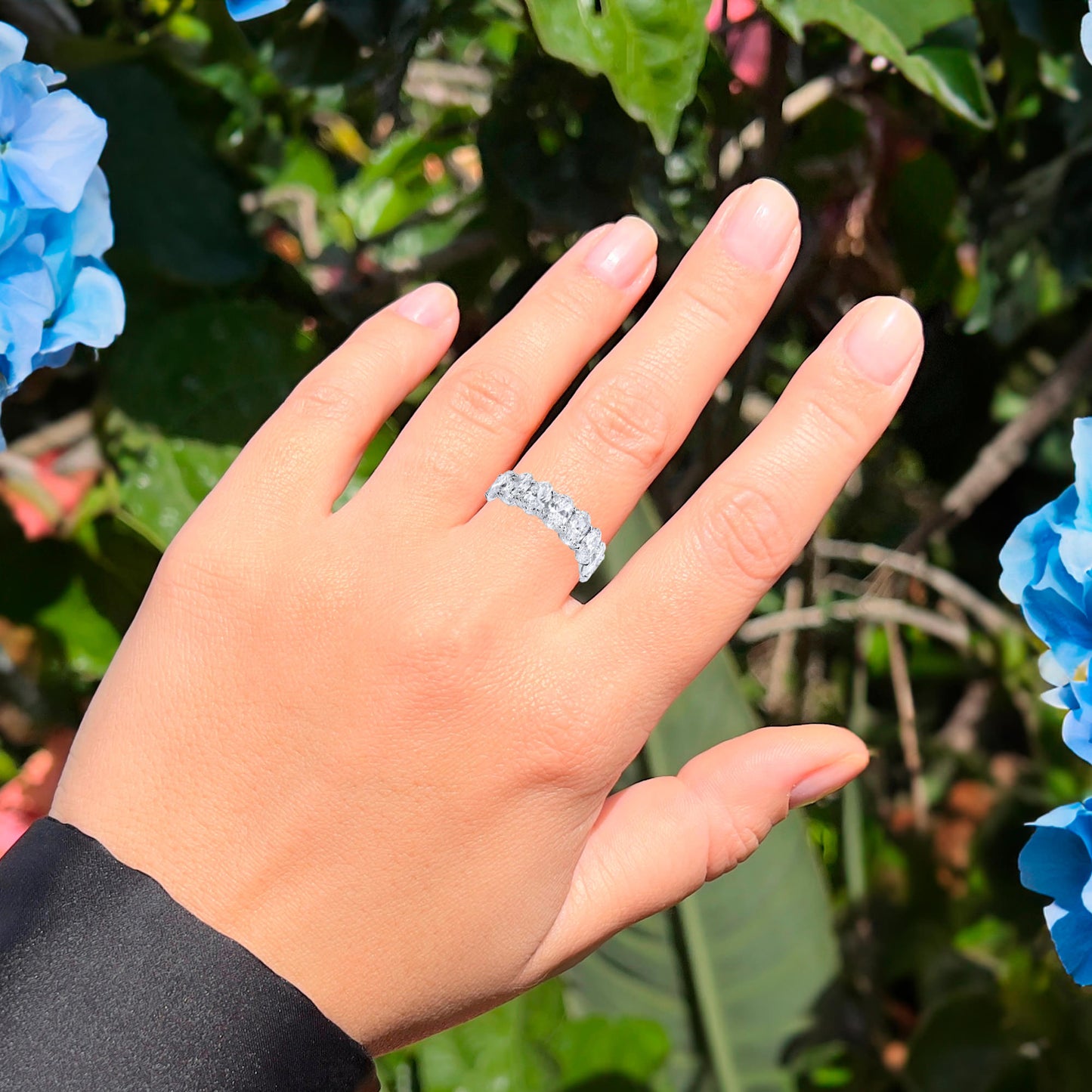 Diamond Eternity Ring Oval Cut 8.5 Carats Total 18K White Gold