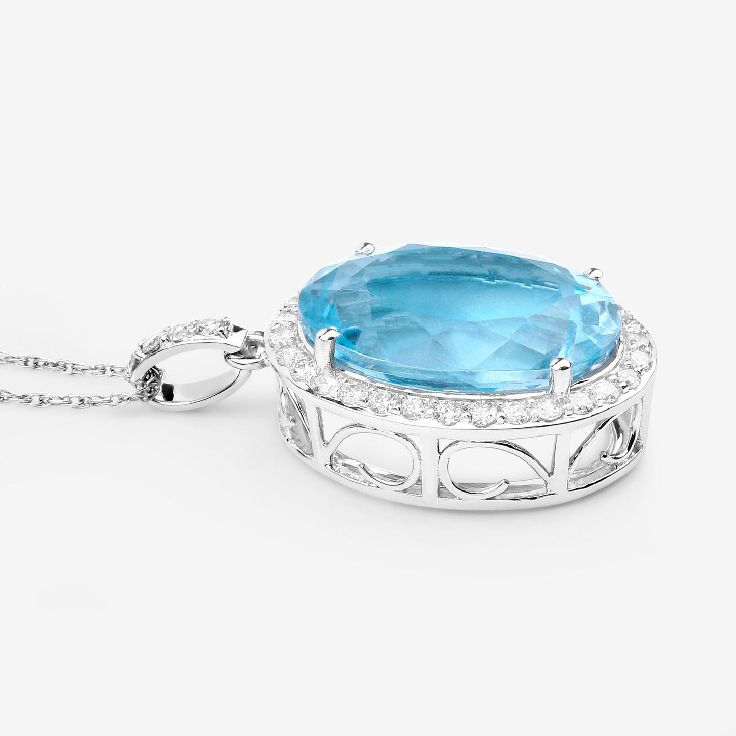 Aquamarine Pendant With Diamonds 9.56 Carats 14K White Gold