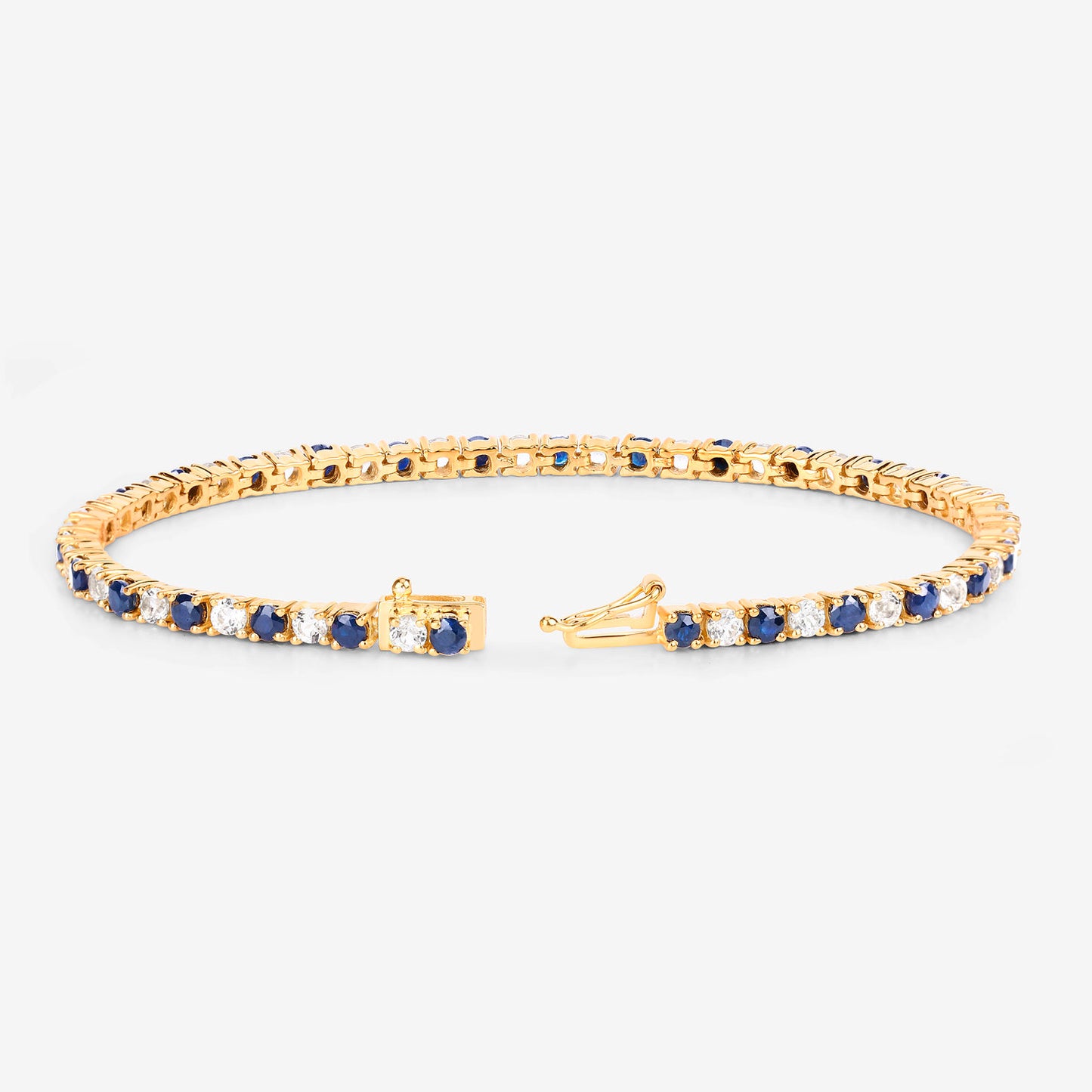 Blue Sapphire Bracelet White Topaz 6.6 Carats 18K Yellow Gold Plated Silver