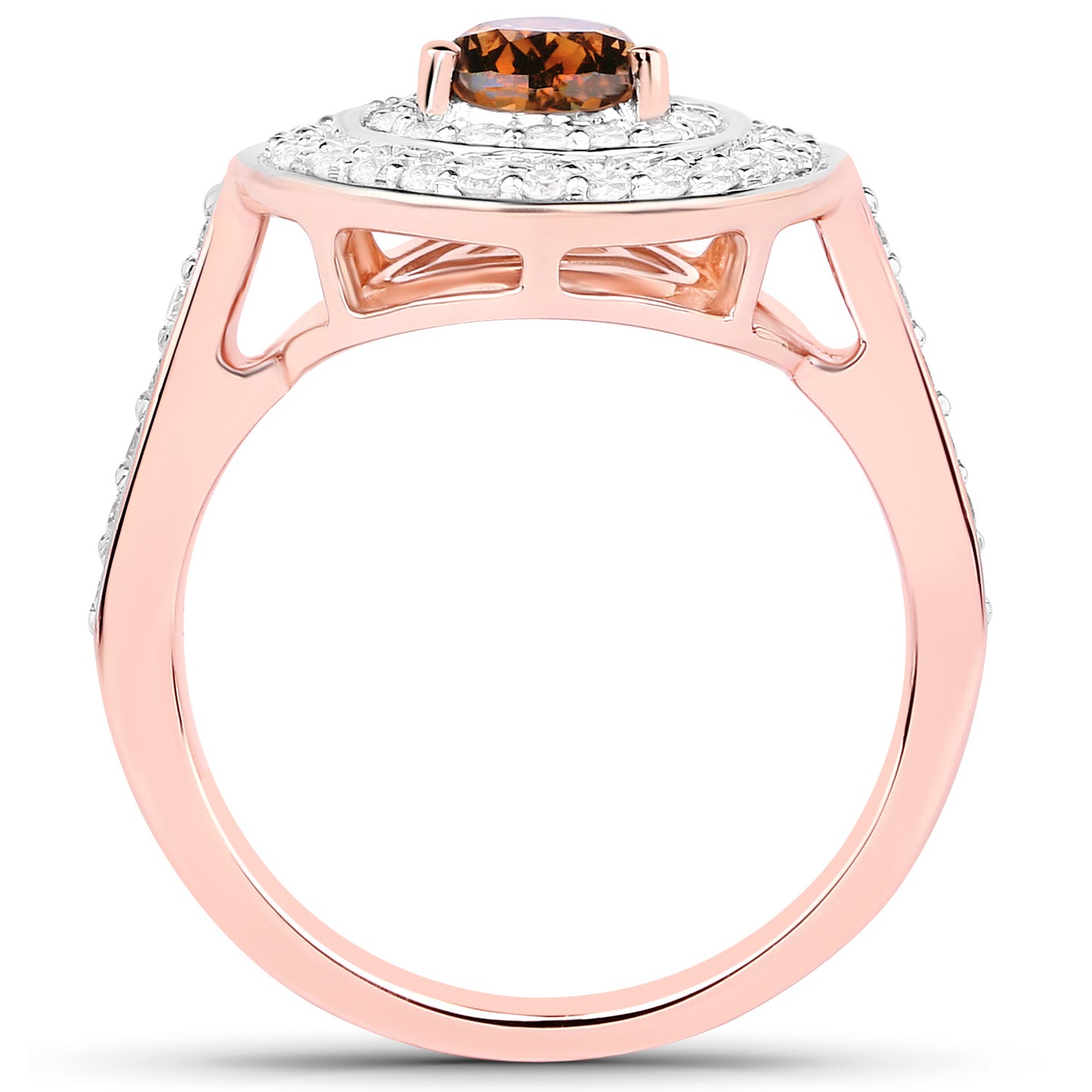 Natural Chocolate Brown Diamond Ring 1.62 Carats Total 18K Rose Gold