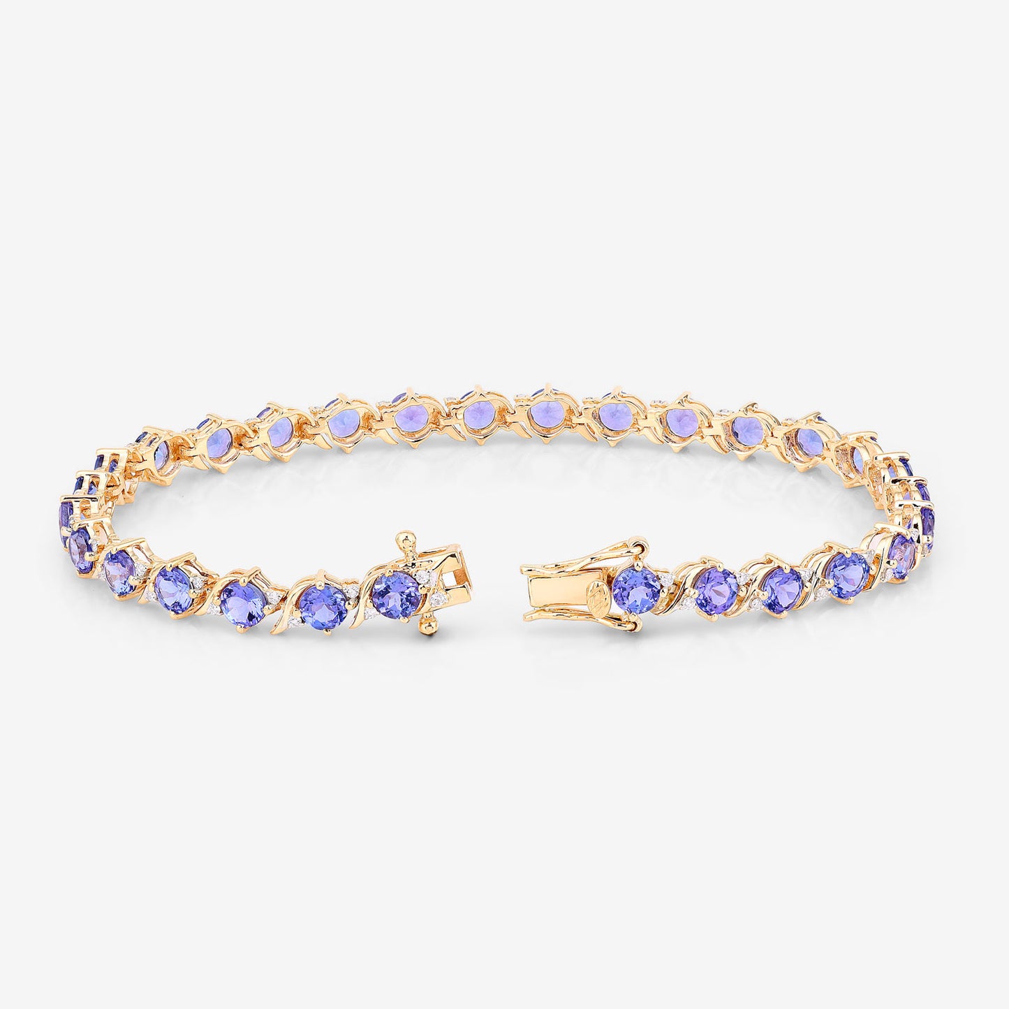 Tanzanite Tennis Bracelet Diamonds 6.9 Carats 14K Yellow Gold