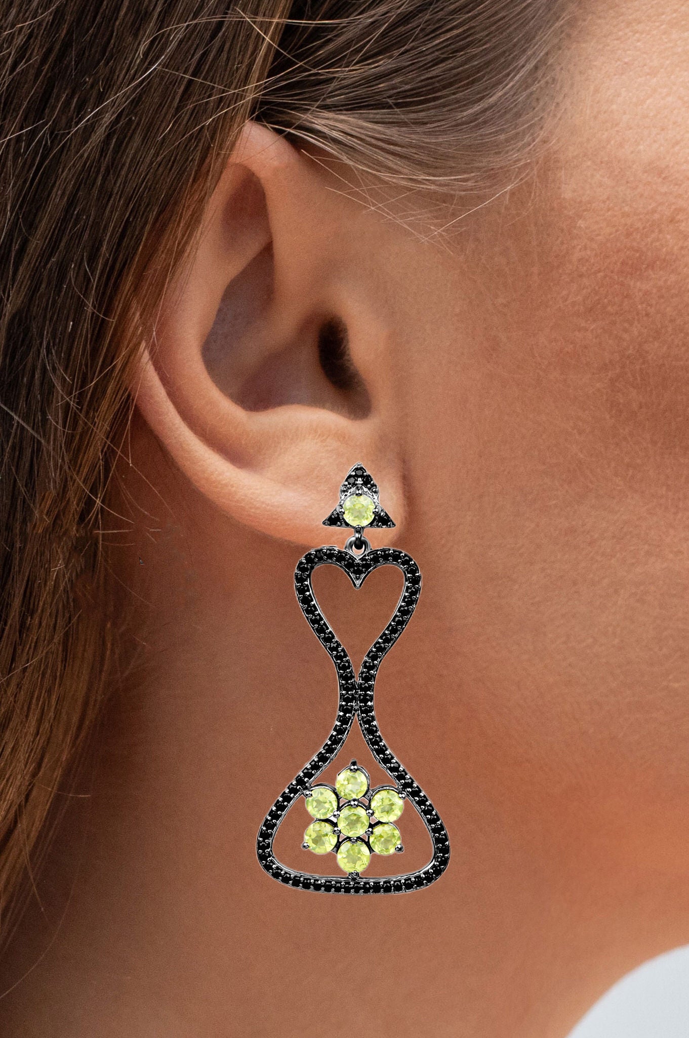 Peridot Earrings With Black Spinel 6.9 Carats Sterling Silver
