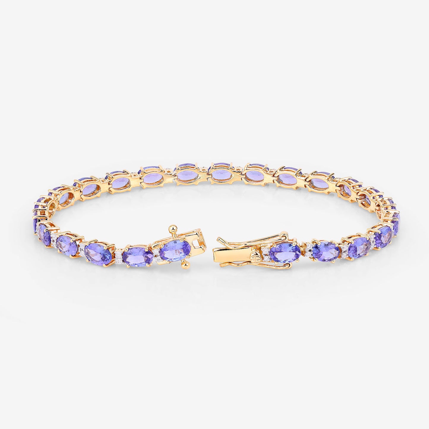 Tanzanite Tennis Bracelet White Diamonds 10.8 Carats 14K Yellow Gold