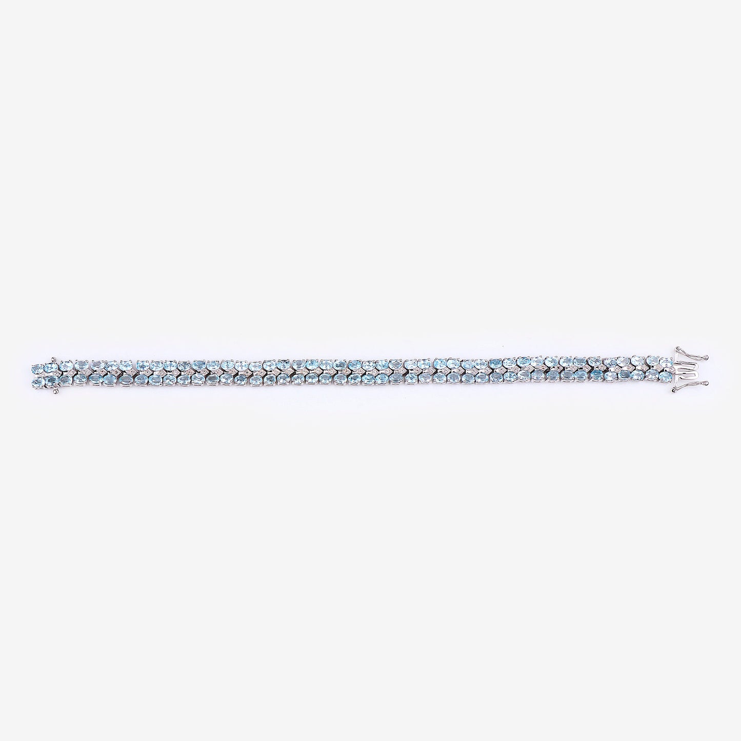 Blue Topaz Tennis Bracelet White Diamonds 17.2 Carats Silver