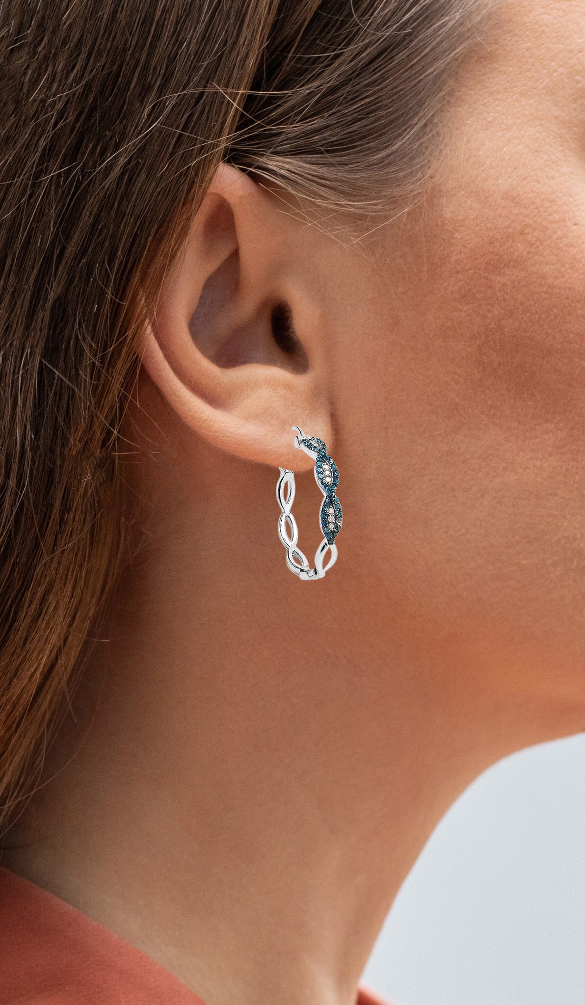 Blue Diamond Earrings With White Diamonds 0.46 Carats Sterling Silver