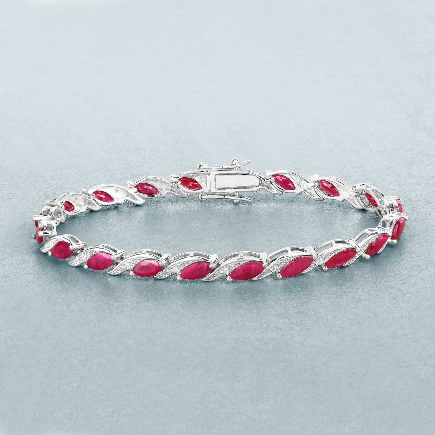 Ruby Bracelet With Diamonds 7.74 Carats 10K White Gold