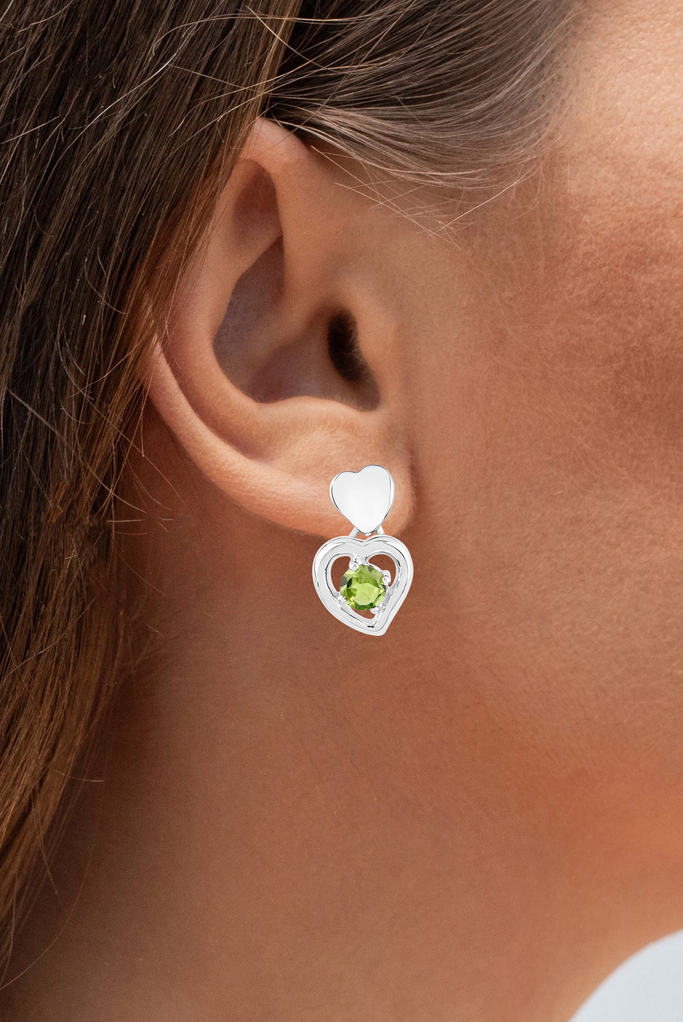 Peridot Heart Earrings 1.58 Carats Sterling Silver