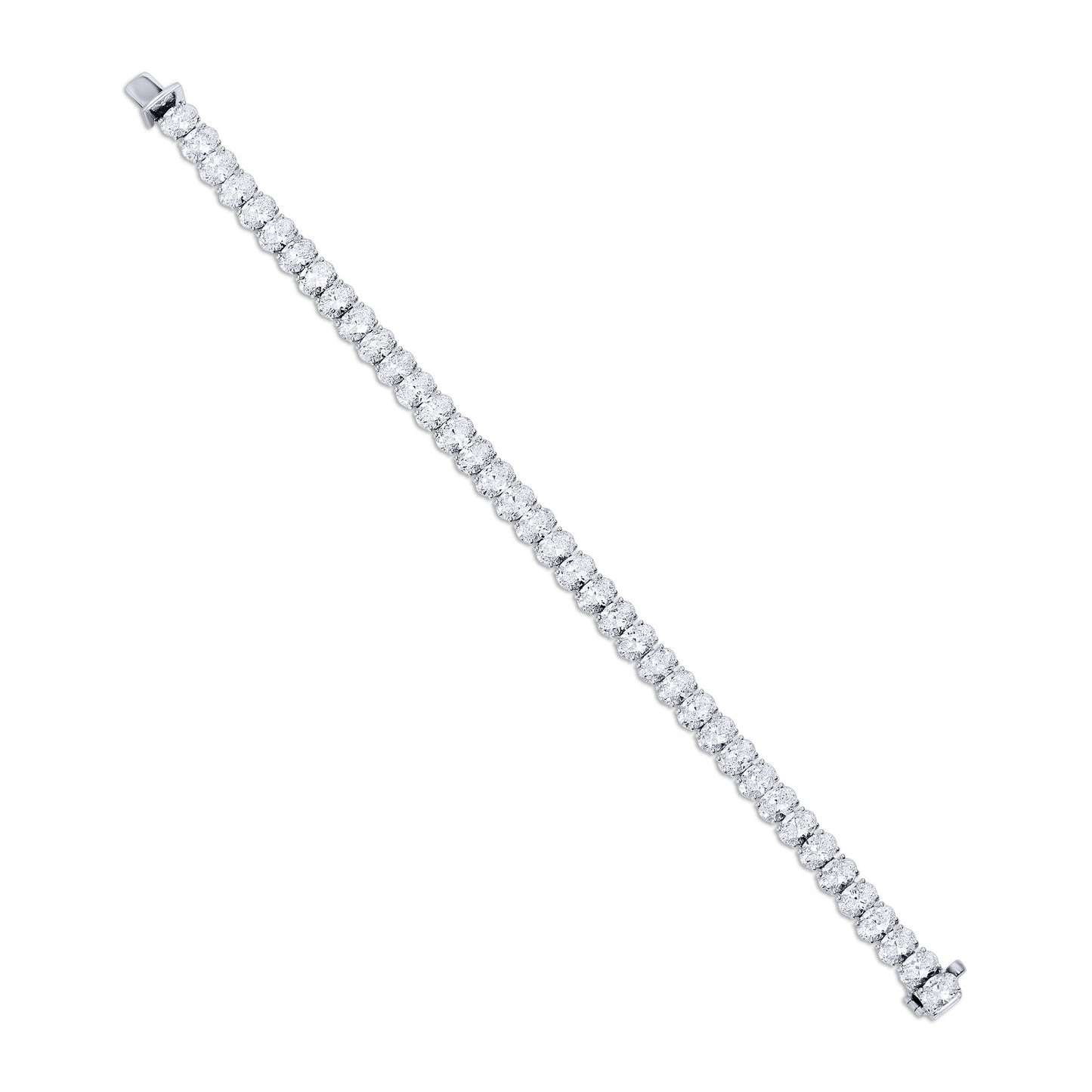 Modern Diamond Tennis Bracelet Oval Cut 19.9 Carats Total 18K White Gold