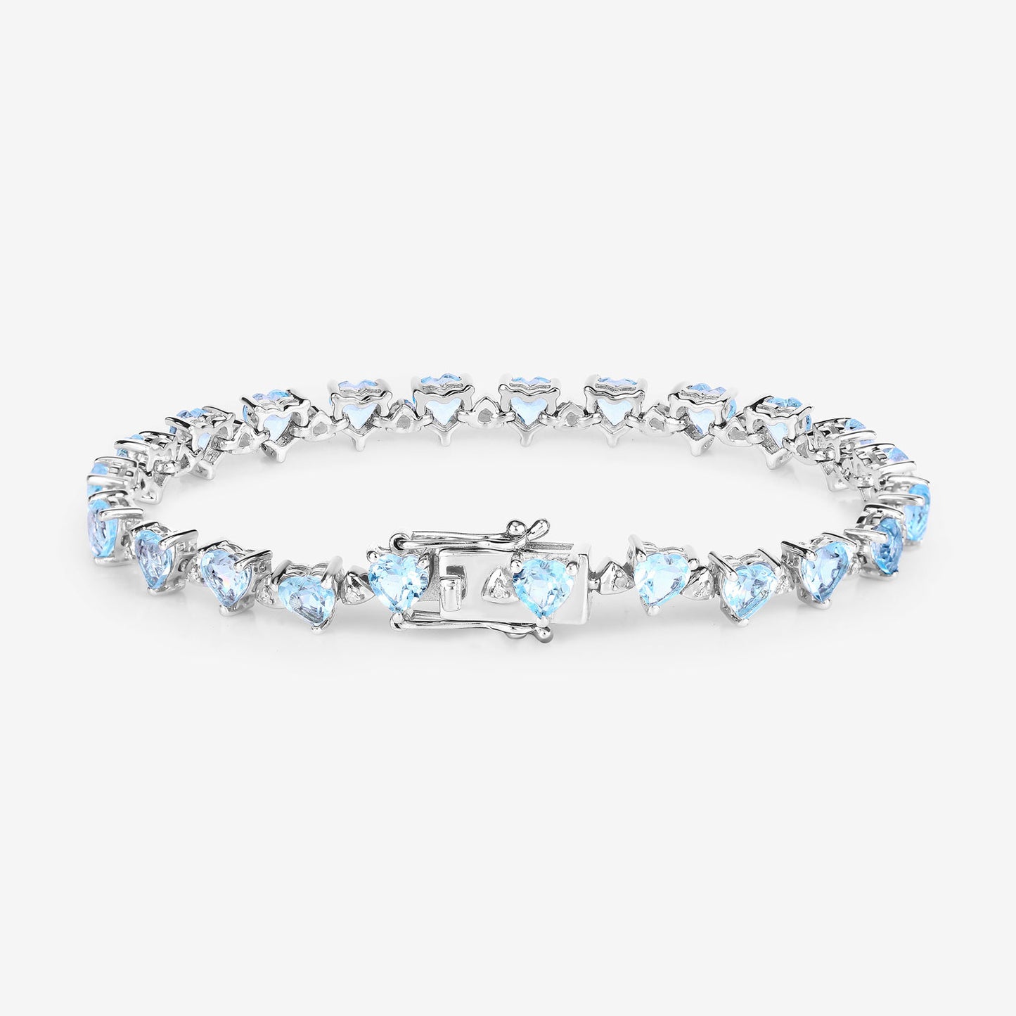 Blue Topaz Tennis Bracelet White Diamonds 11.6 Carats Silver