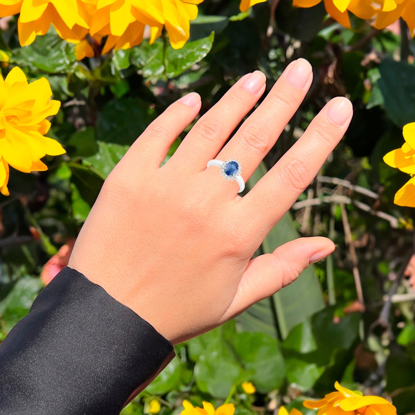 Blue Sapphire Ring Diamonds 1.10 Carats 10K White Gold
