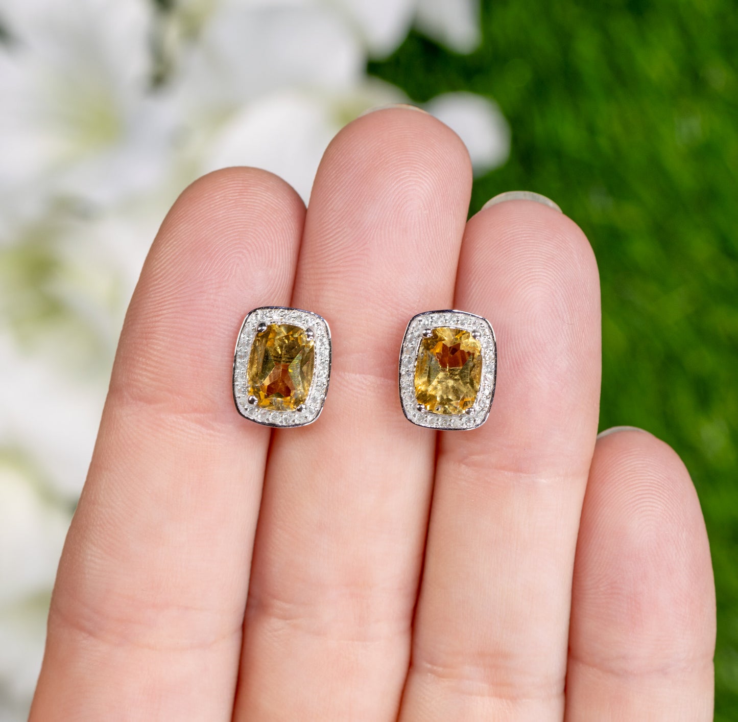 Citrine Earrings Topaz Halo 2.8 Carats Sterling Silver