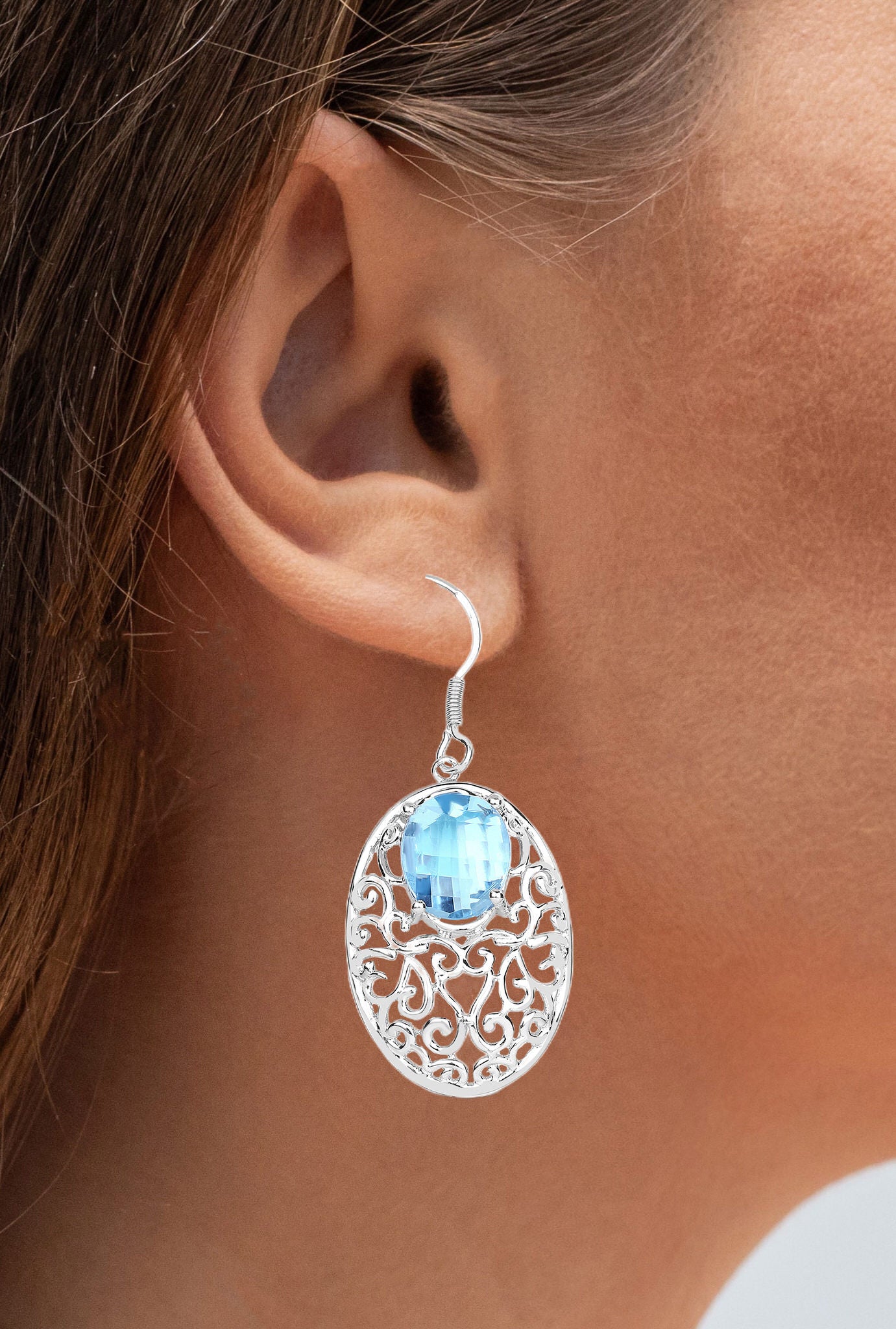 Blue Topaz Earrings 10.7 Carats Sterling Silver