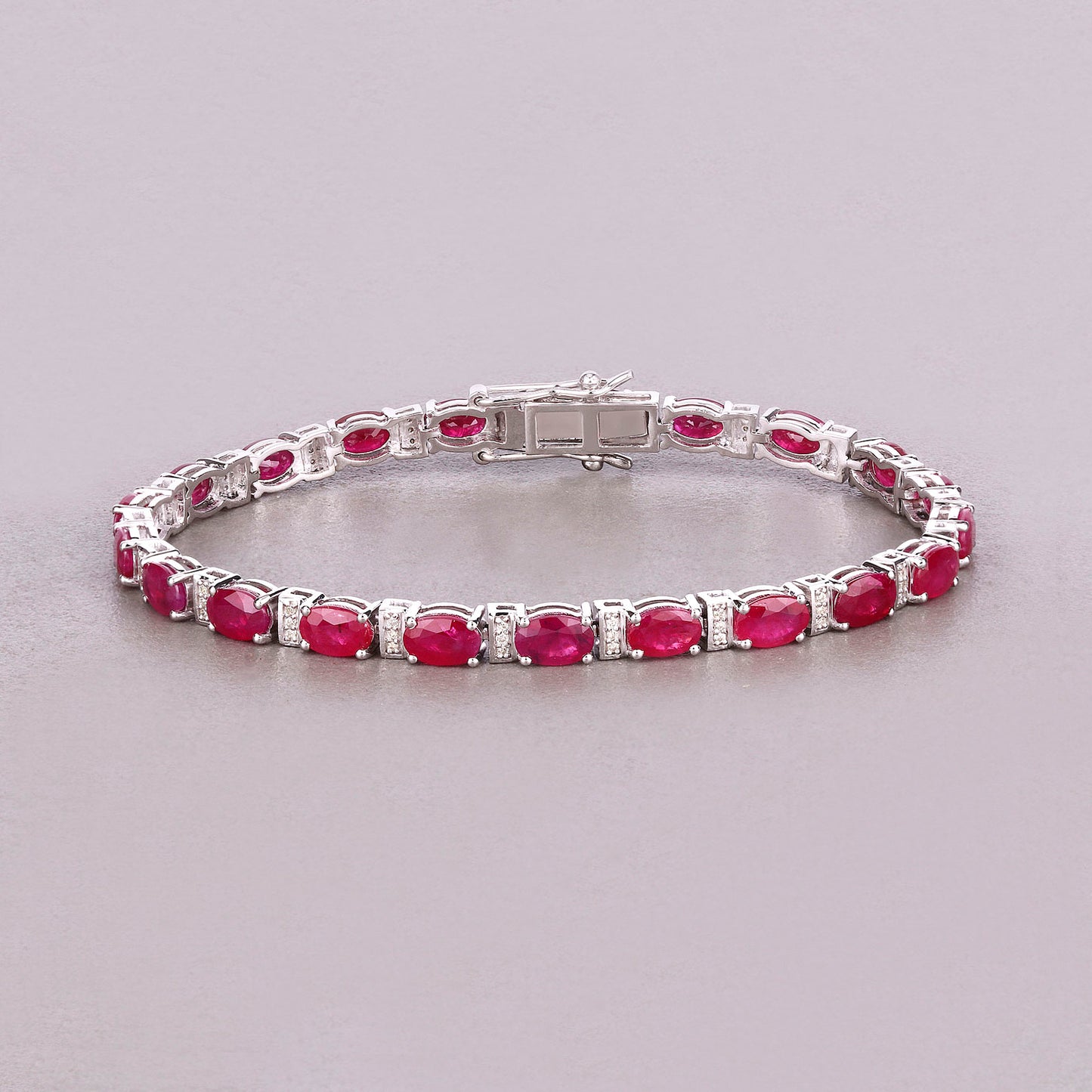 Ruby Bracelet With Diamonds 11.1 Carats 14K White Gold