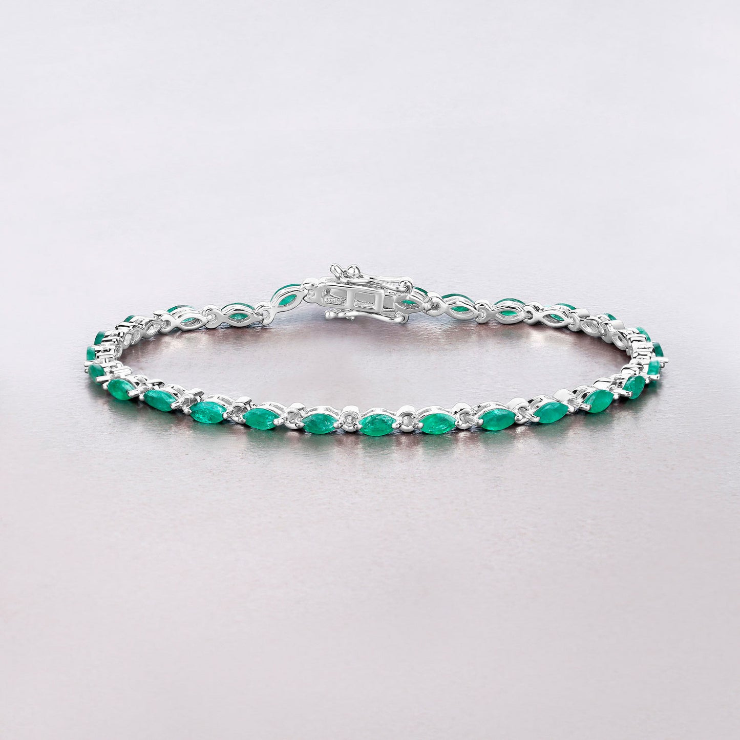 Zambian Emerald Link Bracelet 3.23 Carats Sterling Silver