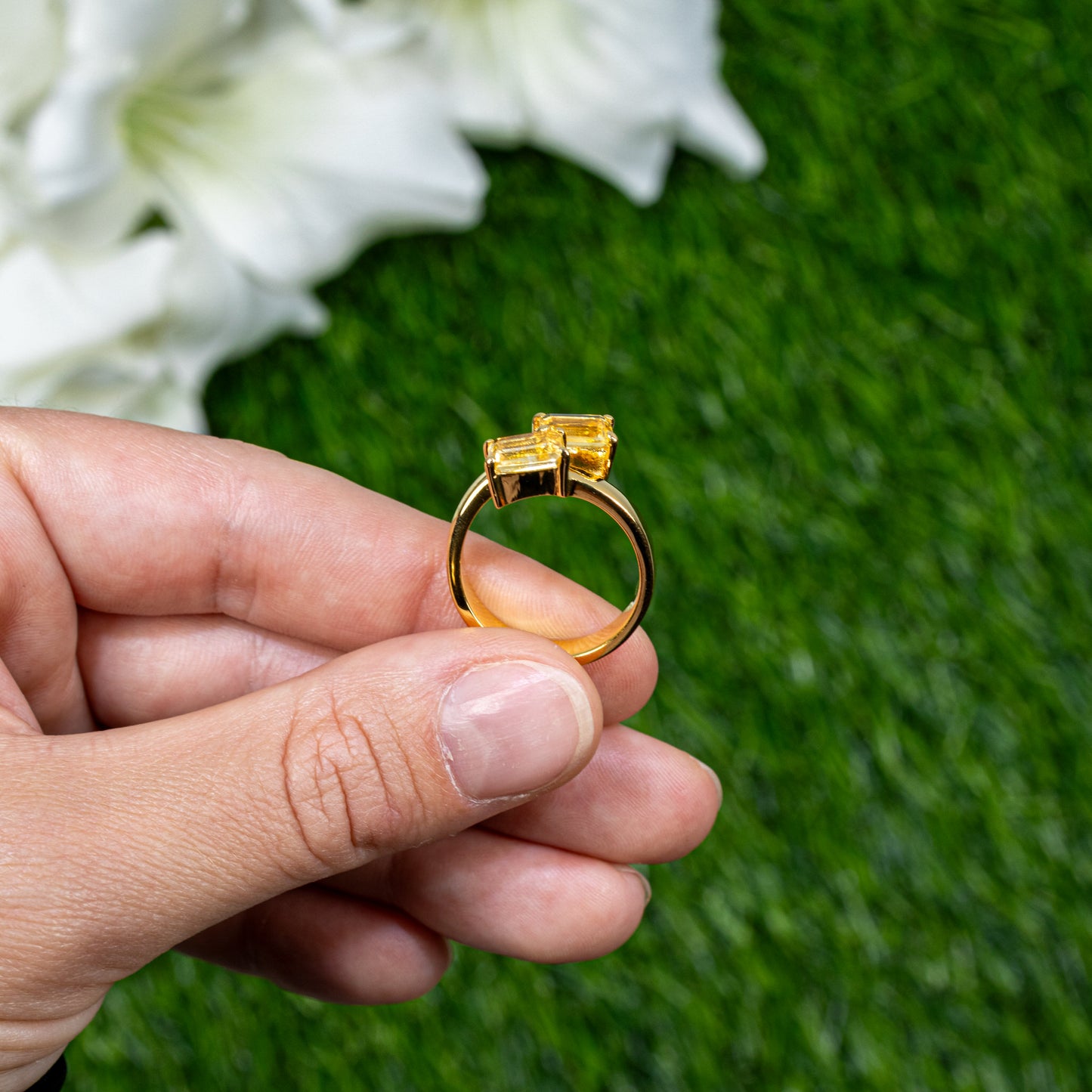 Citrine Bypass Ring 1.78 Carats Total 24K Yellow Gold Plated Silver