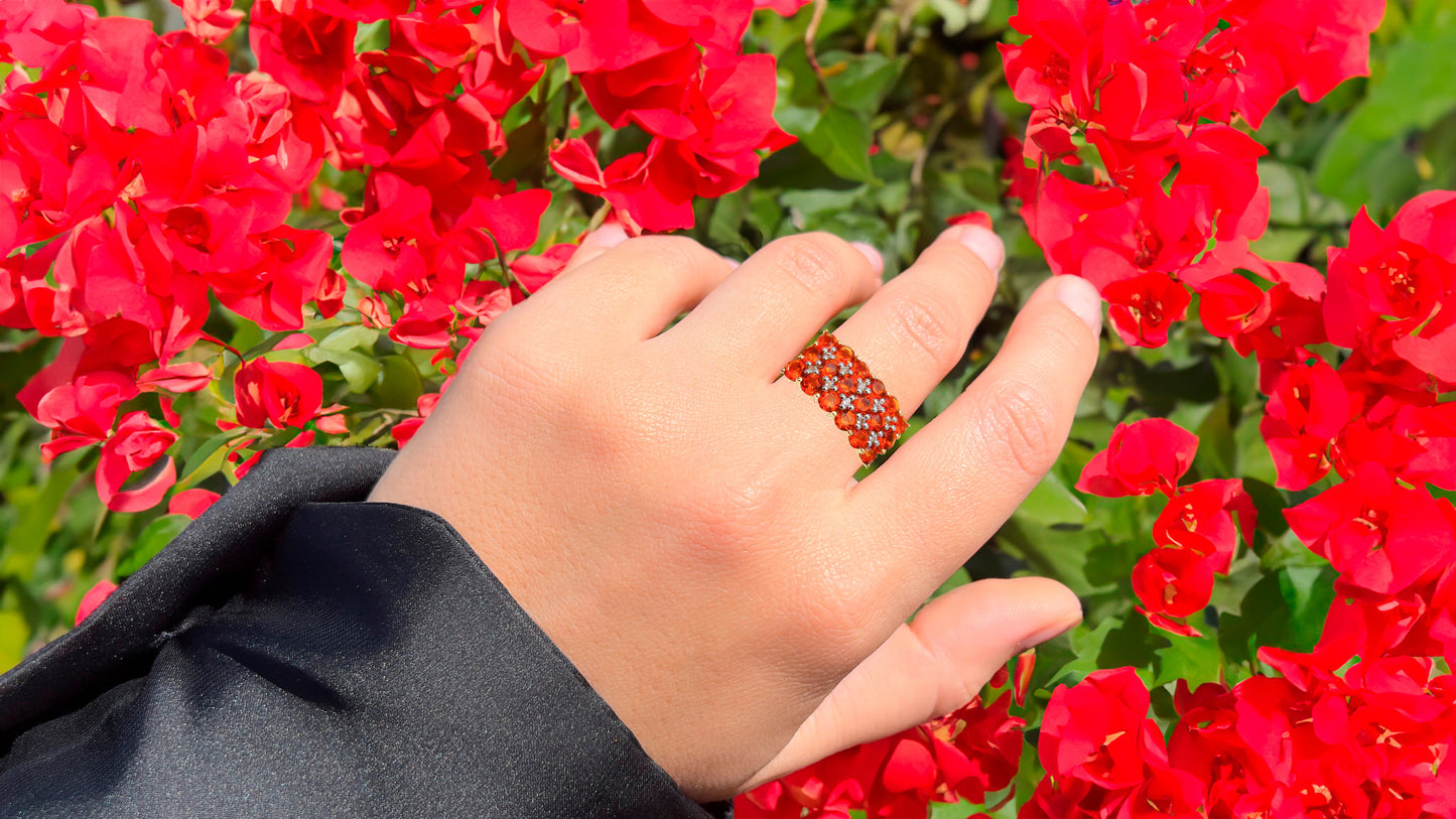 Citrine Cluster Ring with White Topaz 1.70 Carats 14K Gold Plated Silver
