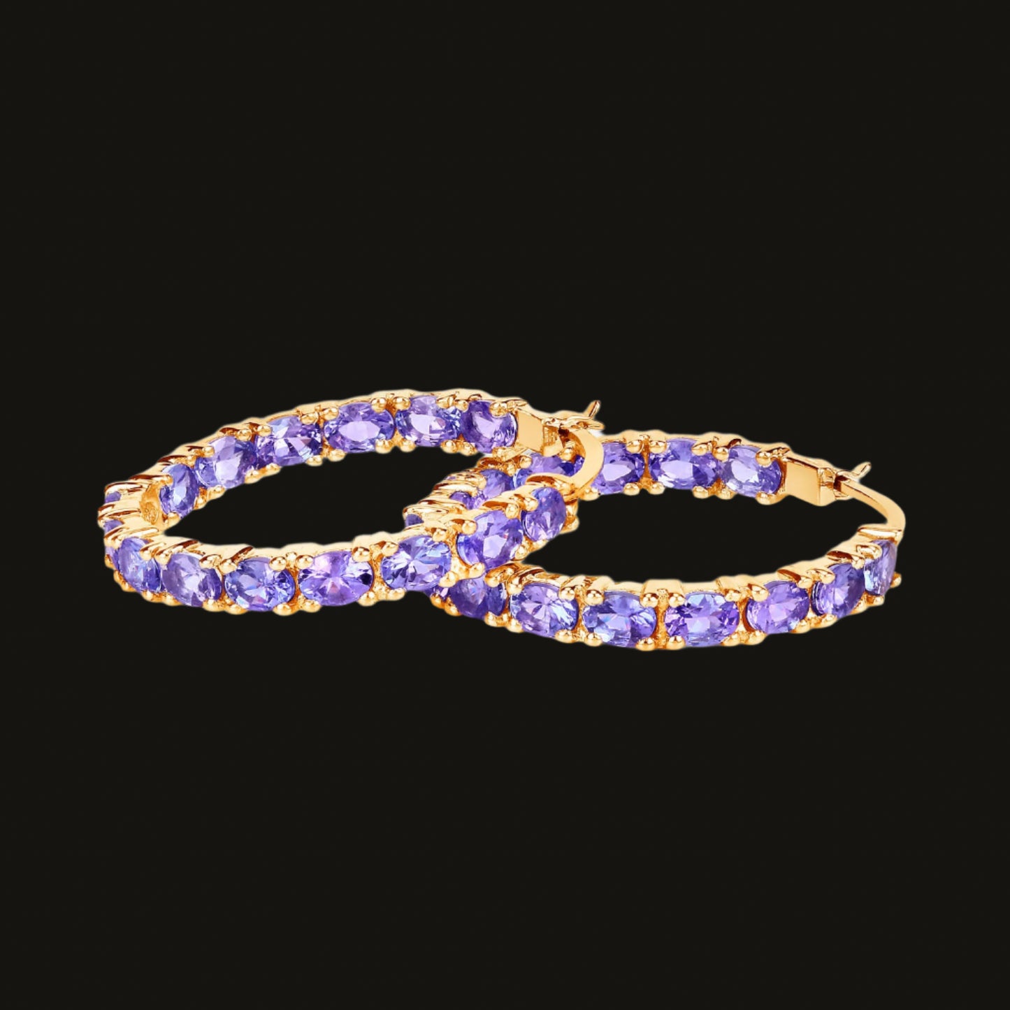 Tanzanite Hoop Earrings 5.15 Carats 14K Yellow Gold Plated Silver