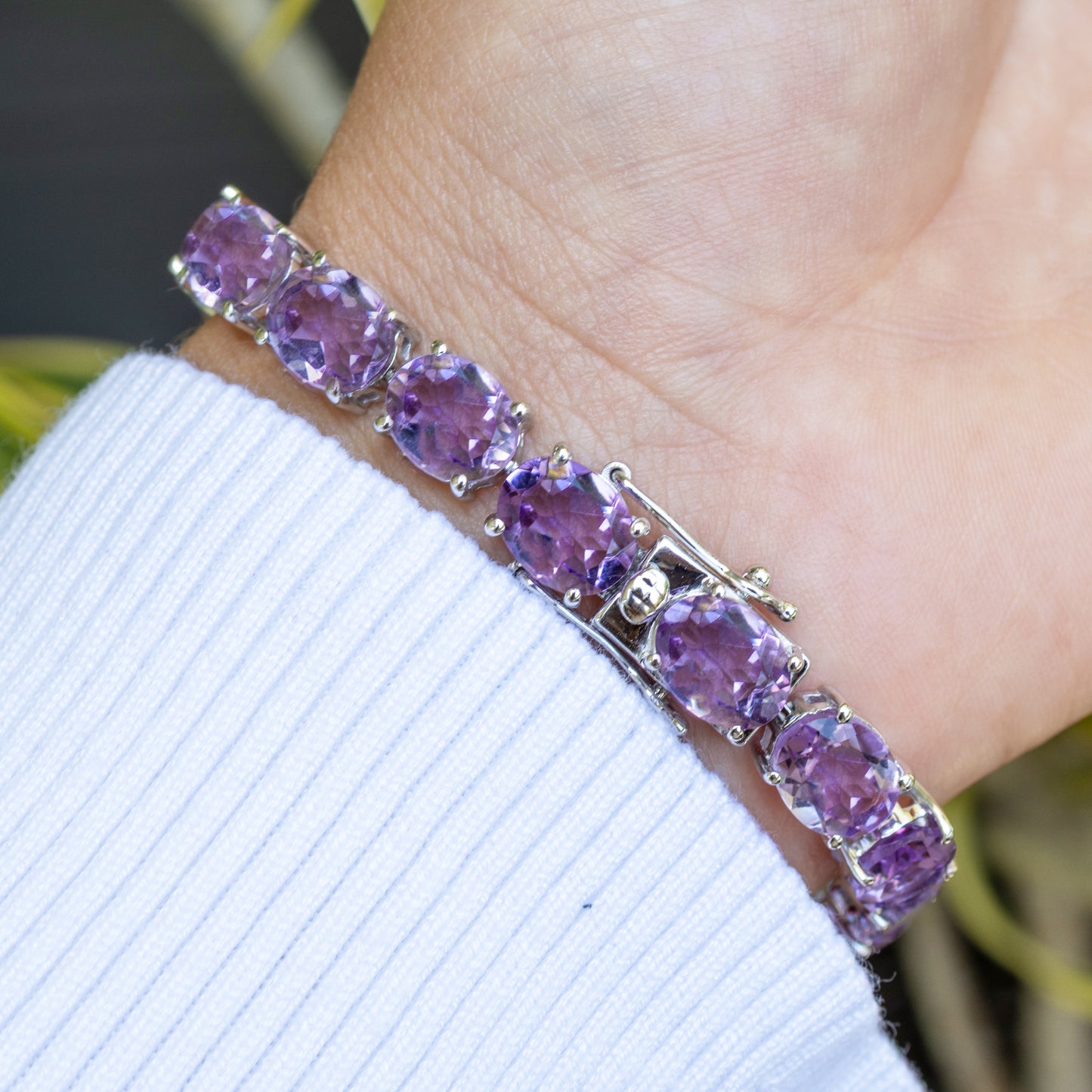 Pink Amethyst Tennis Bracelet 30 Carats Rhodium Plated Sterling Silver
