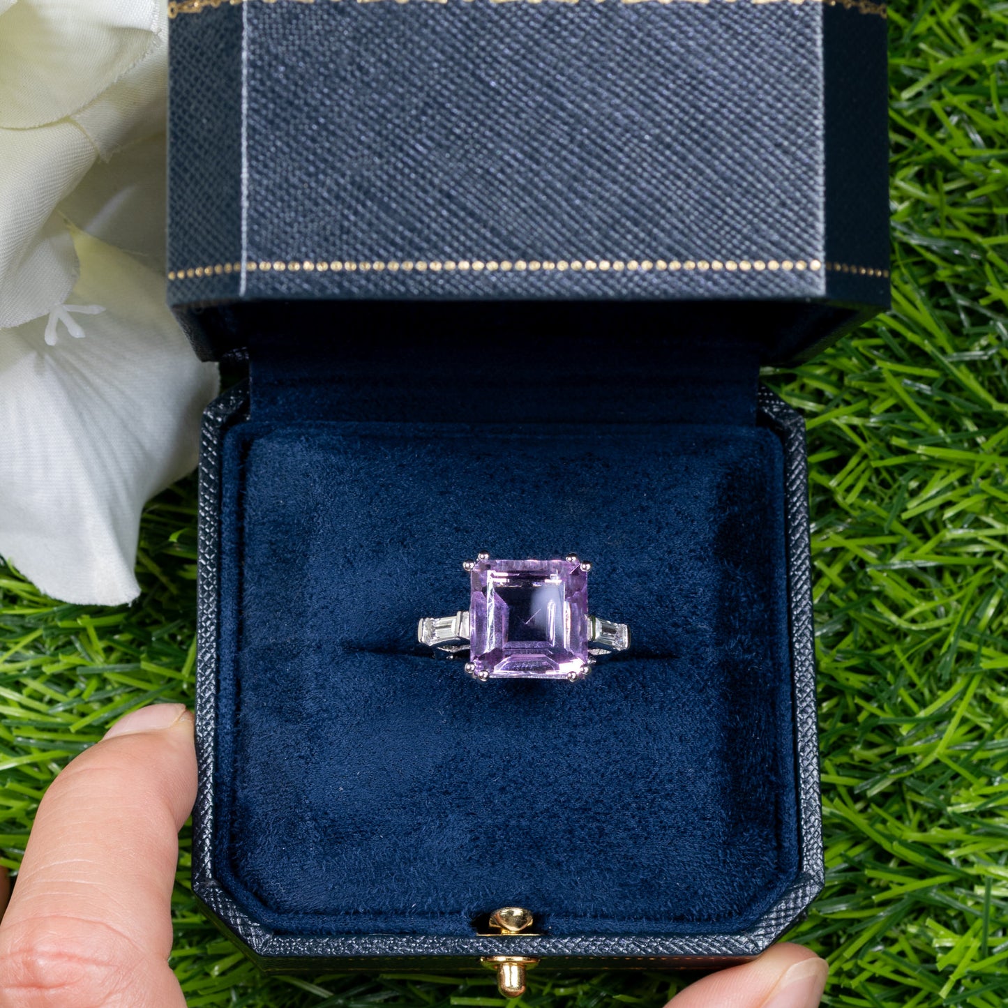 Pink Amethyst Ring White Topaz 8.29 Carats Sterling Silver