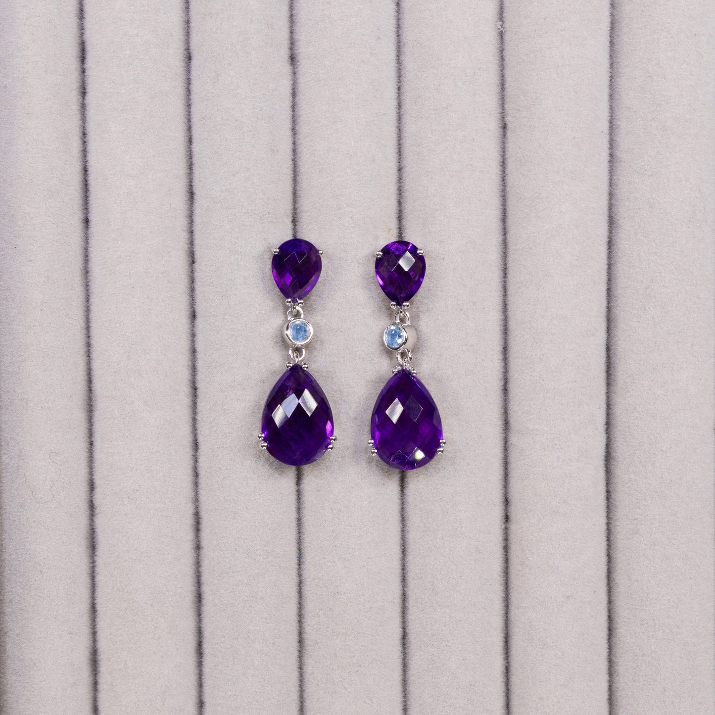 Rose Cut Amethyst Earrings Blue Topaz 11.8 Carats Sterling Silver