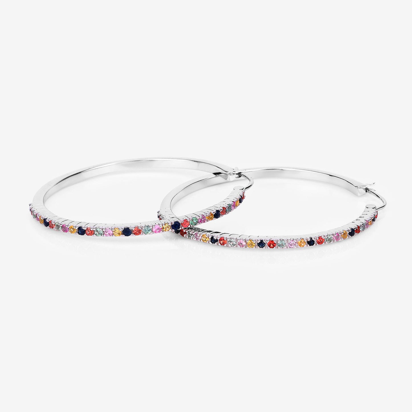 Natural Multicolor Sapphire Hoop Earrings 2.16 Carats Sterling Silver