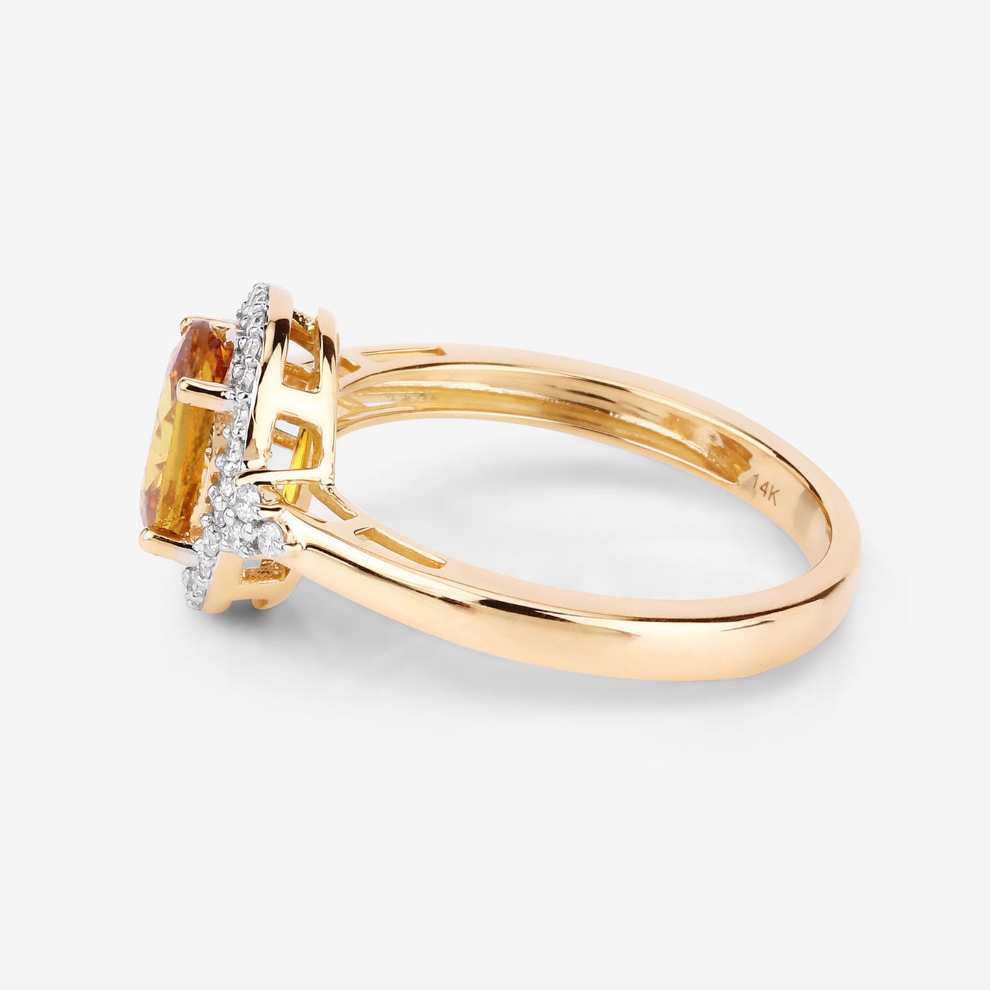 Natural Yellow Sapphire Ring With Diamonds 1.72 Carats 14K Yellow Gold