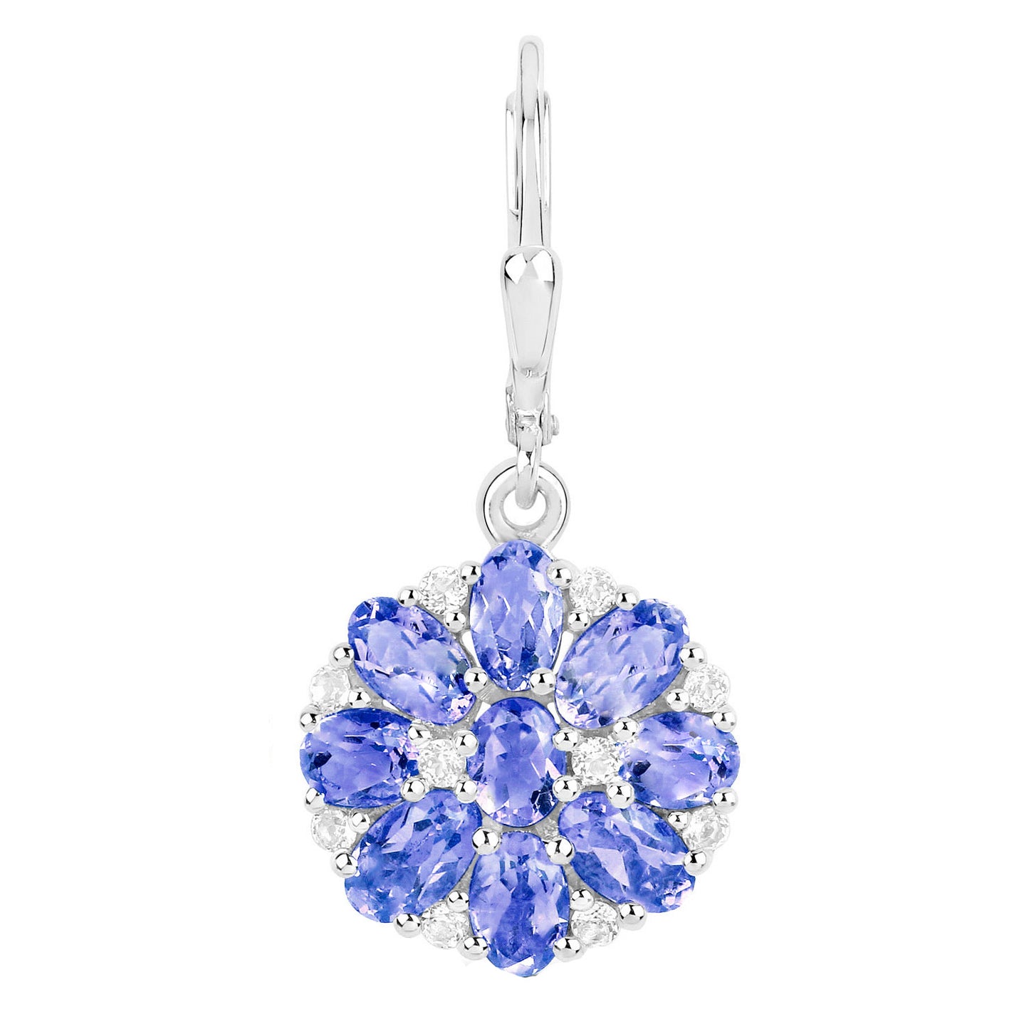Tanzanite Cluster Dangle Earrings White Topaz 2.9 Carats
