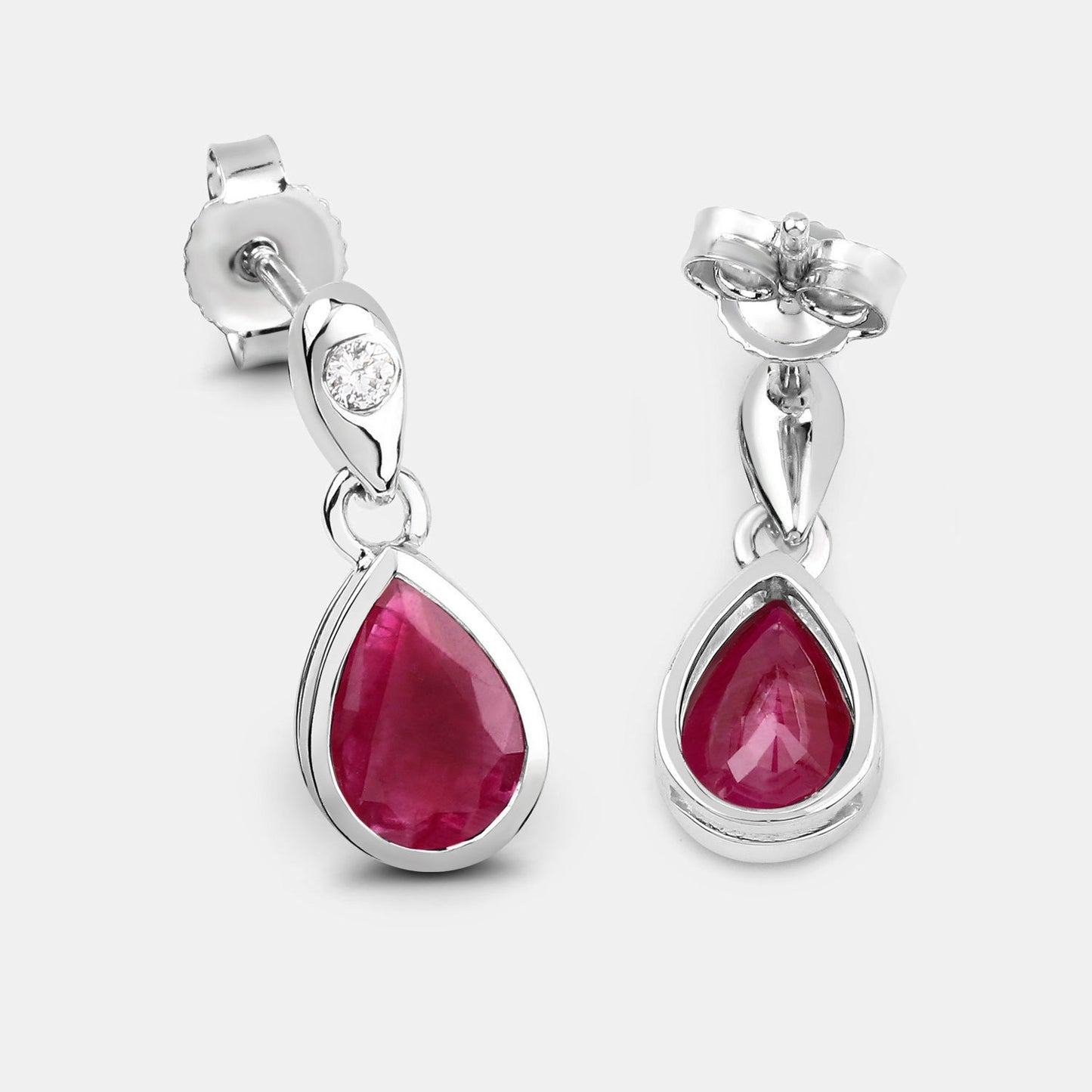 Ruby Earrings Diamonds 1.64 Carats 10K White Gold