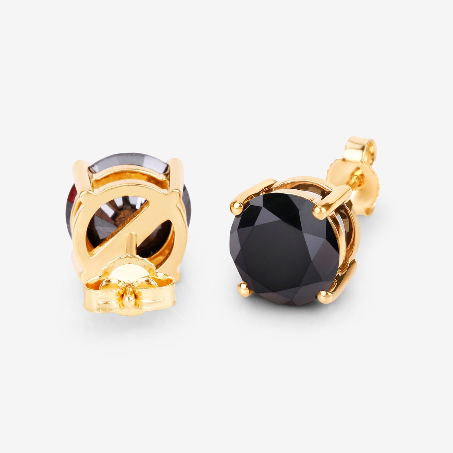 Black Diamond Stud Earrings 3.4 Carats 14K Yellow Gold