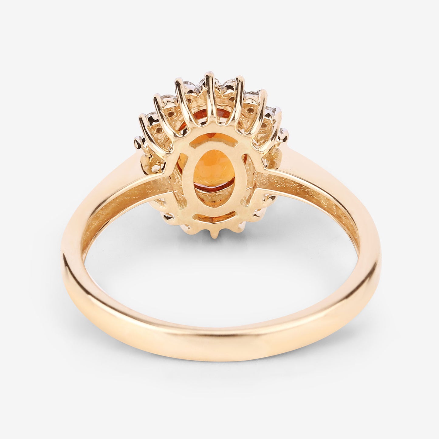 Oval 1.70 Carat Natural Spessartite Garnet & Diamond Halo Ring 14K Yellow Gold