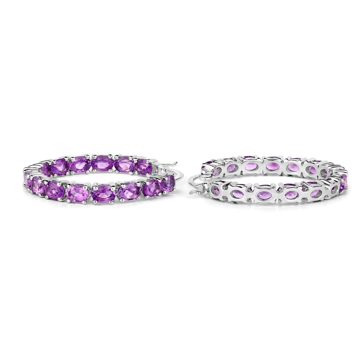 Amethyst Hoop Earrings 4.78 Carats Sterling Silver