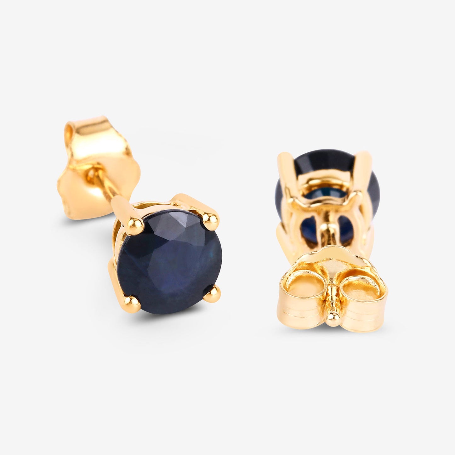 Blue Sapphire Stud Earrings 1.69 Carats 10K Yellow Gold