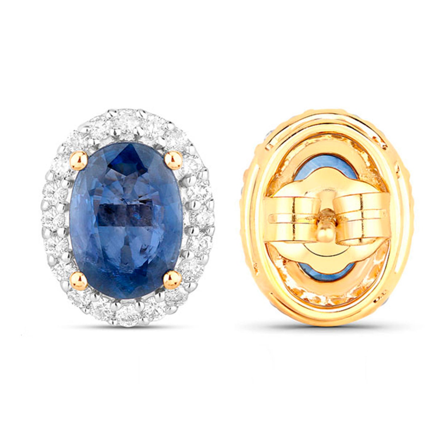 Natural Blue Sapphire Earrings With Diamonds 2.12 Carats 14K Yellow Gold