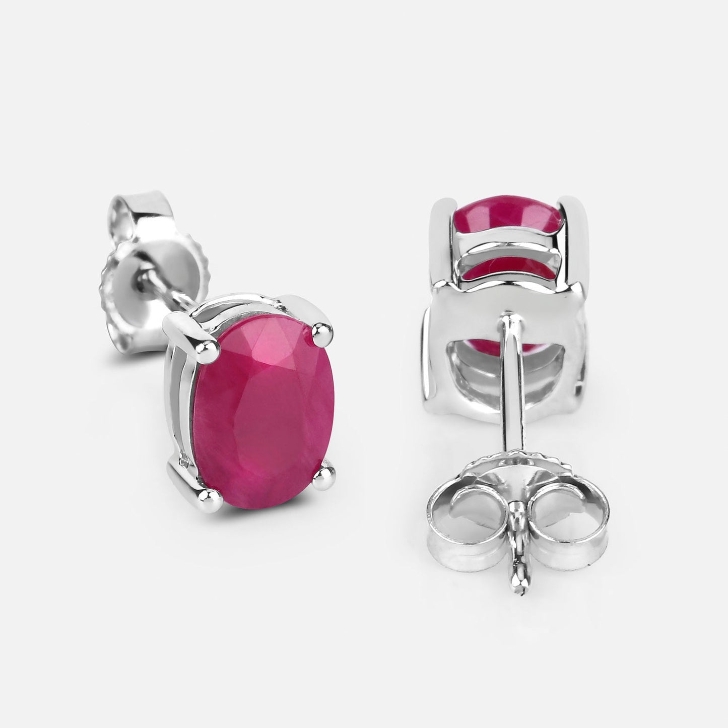Ruby Stud Earrings 1.68 Carats 10K White Gold