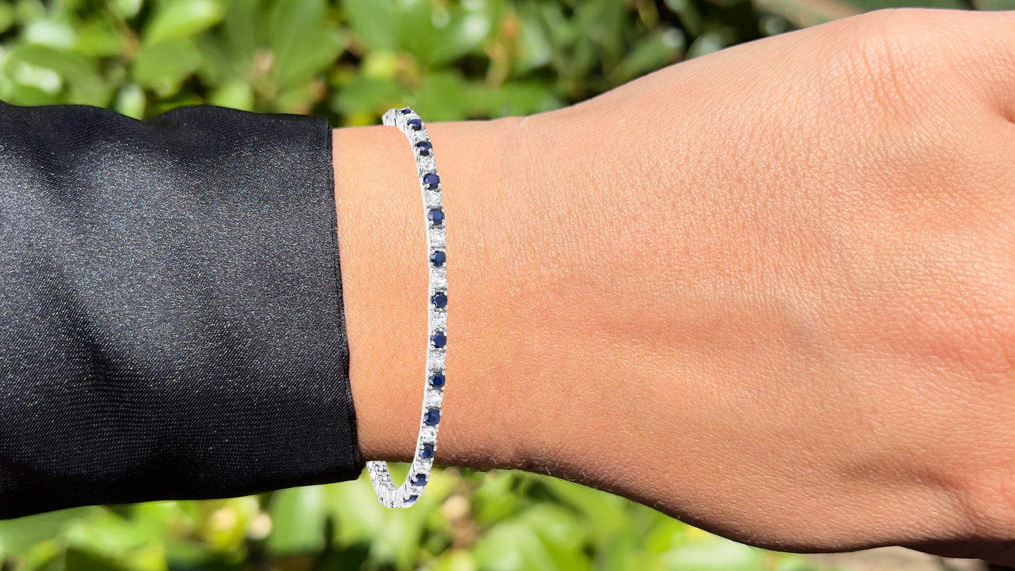 Blue Sapphire Bracelet White Topaz 6.86 Carats Sterling Silver