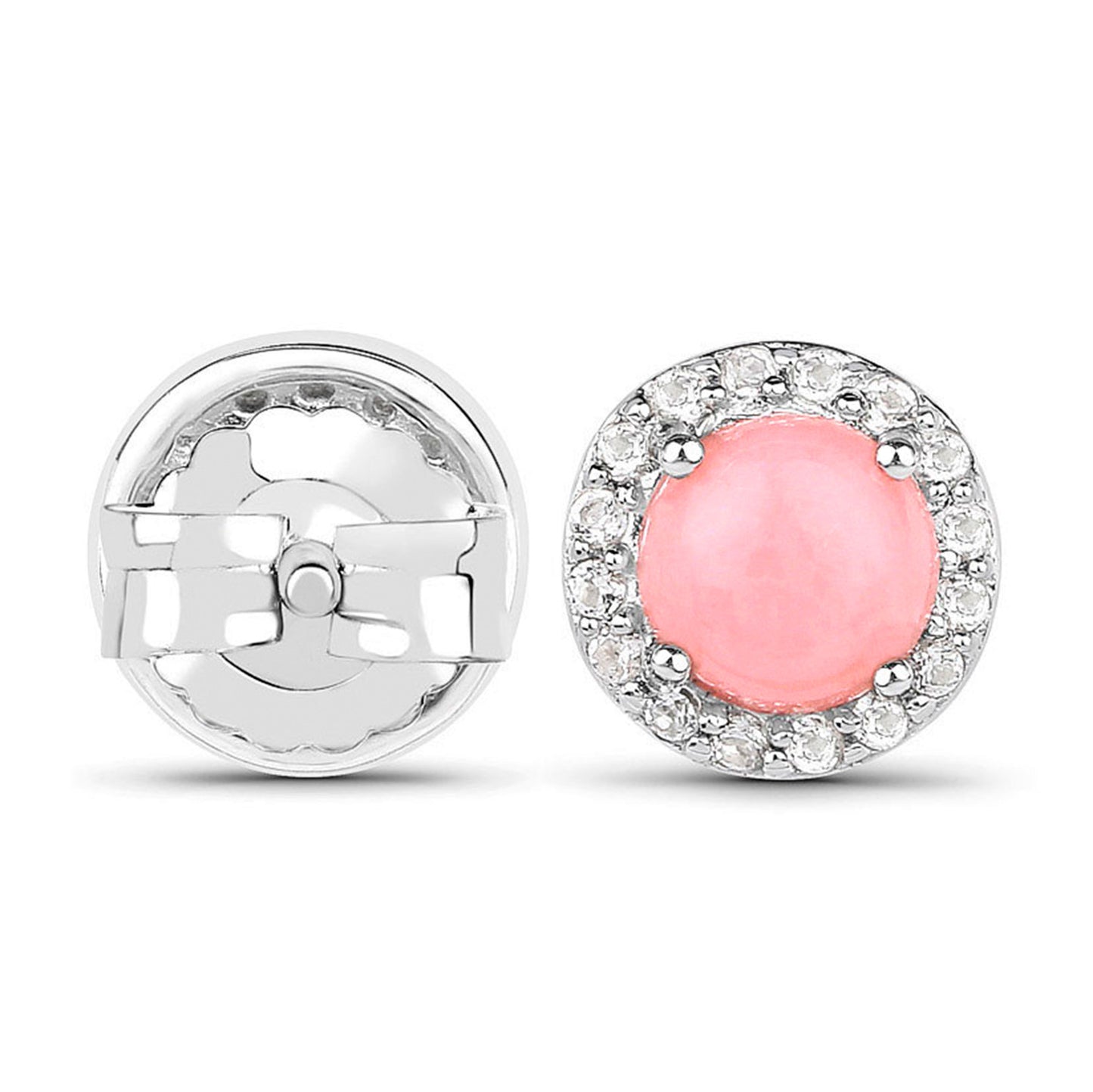 Natural Pink Opal Earrings With White Topaz 1.32 Carats Sterling Silver