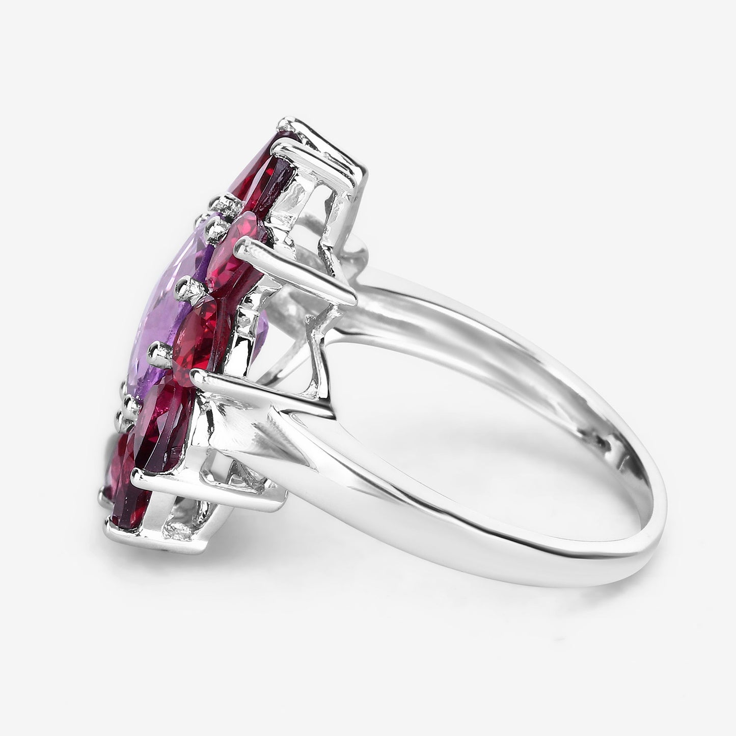 Amethyst Ring With Rhodolite Garnet 5.62 Carats Sterling Silver
