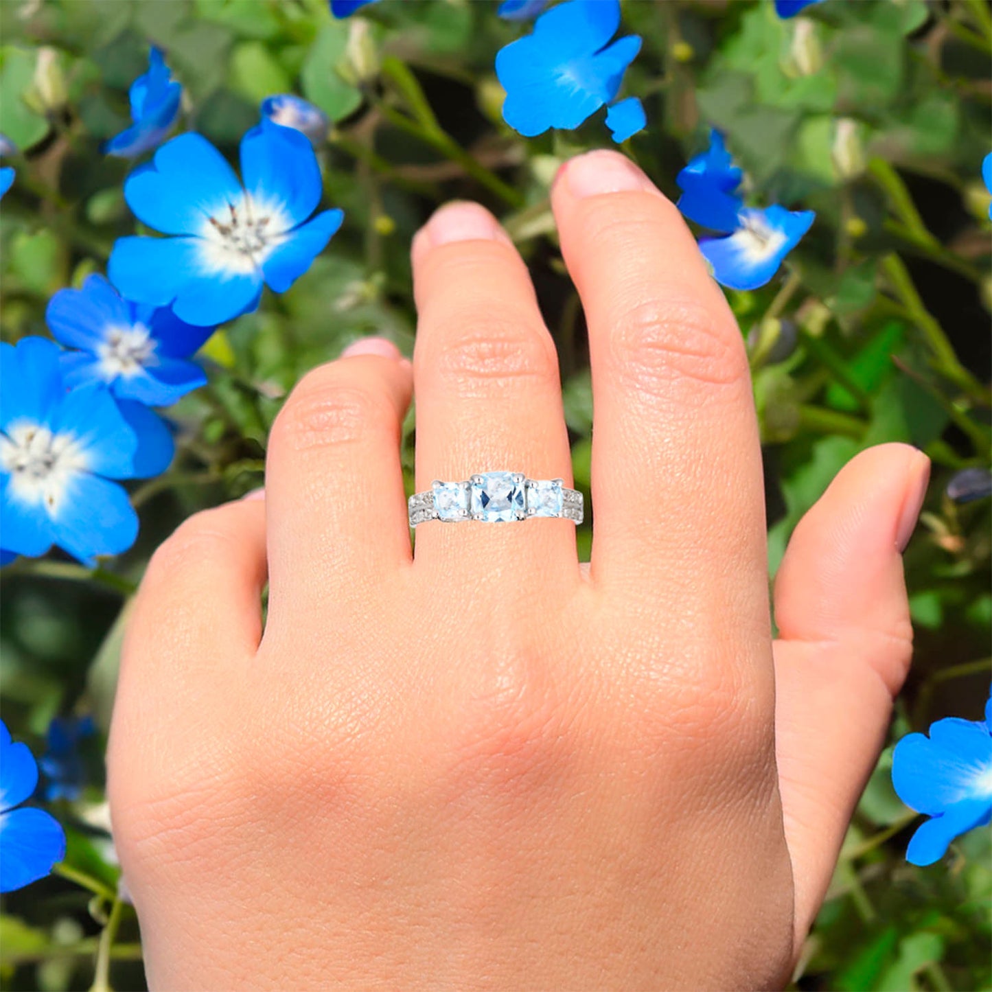 Blue Topaz Ring With White Topaz 1.93 Carats Sterling Silver