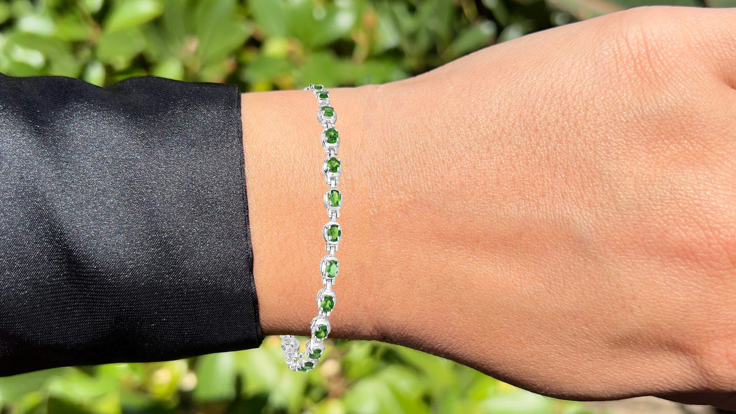 Natural Chrome Diopside Tennis Bracelet 4 Carats Sterling Silver