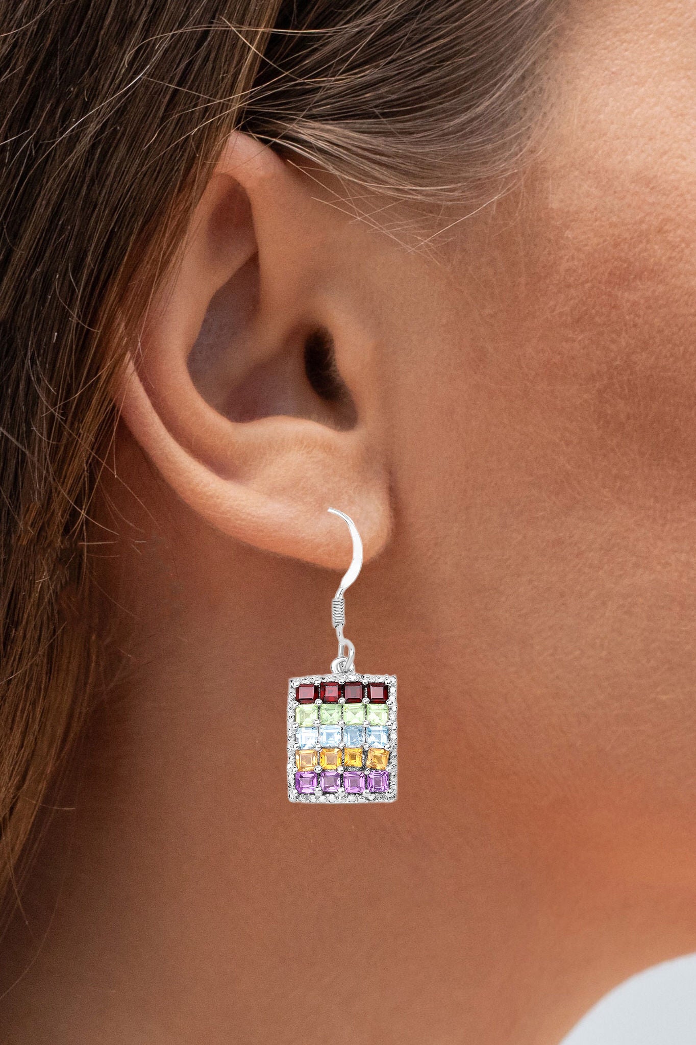 Natural Mixed Gemstones Cluster Earrings 4.22 Carats Sterling Silver