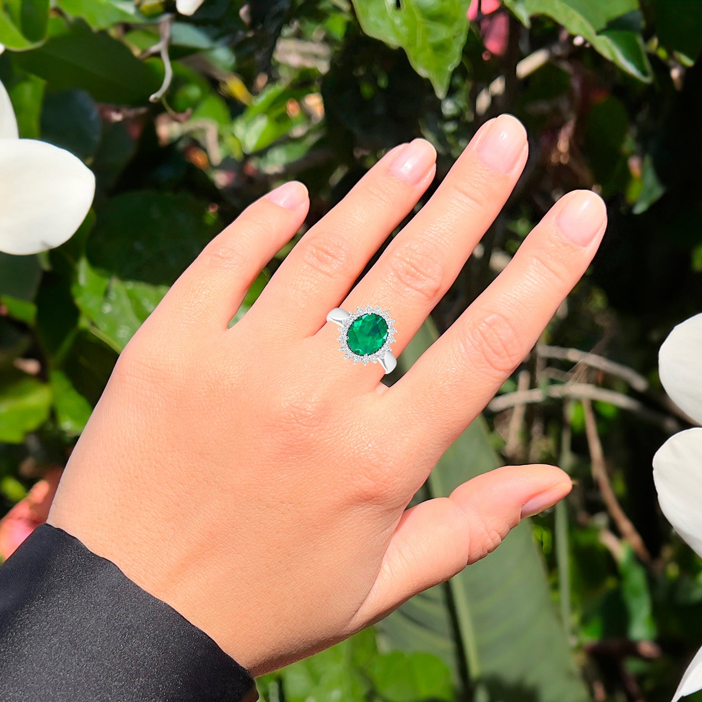 Zambian Emerald Cocktail Ring Diamond Setting 3.7 Carats Total 14K Gold