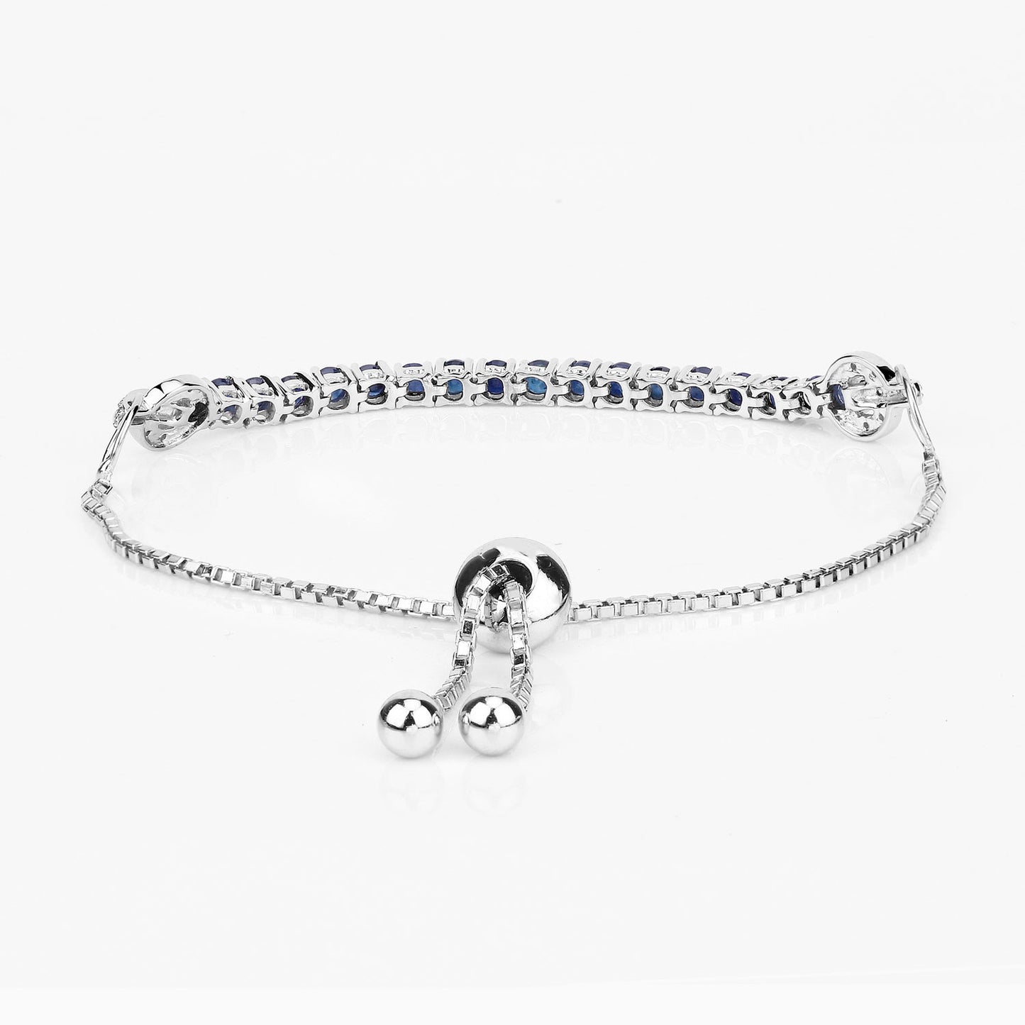 Blue Sapphire Bracelet With White Zircon 2.38 Carats Sterling Silver