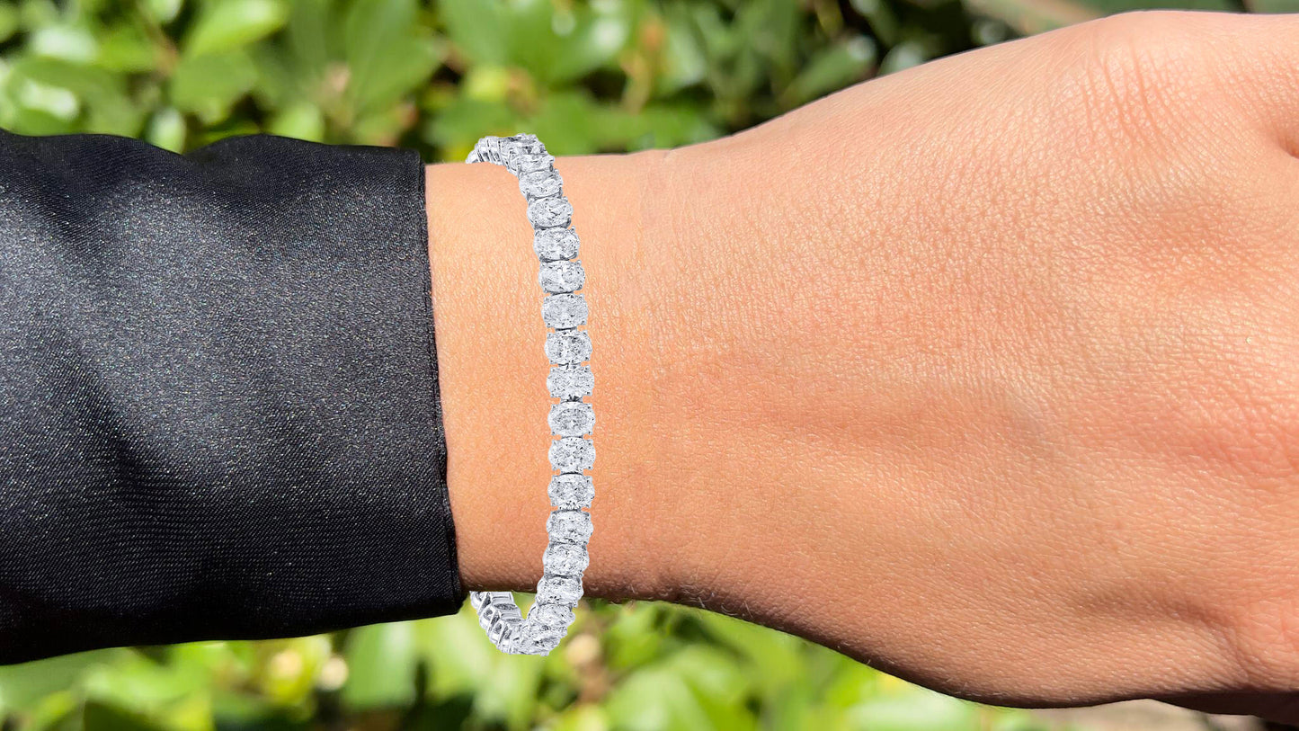 Modern Diamond Tennis Bracelet Oval Cut 19.9 Carats Total 18K White Gold