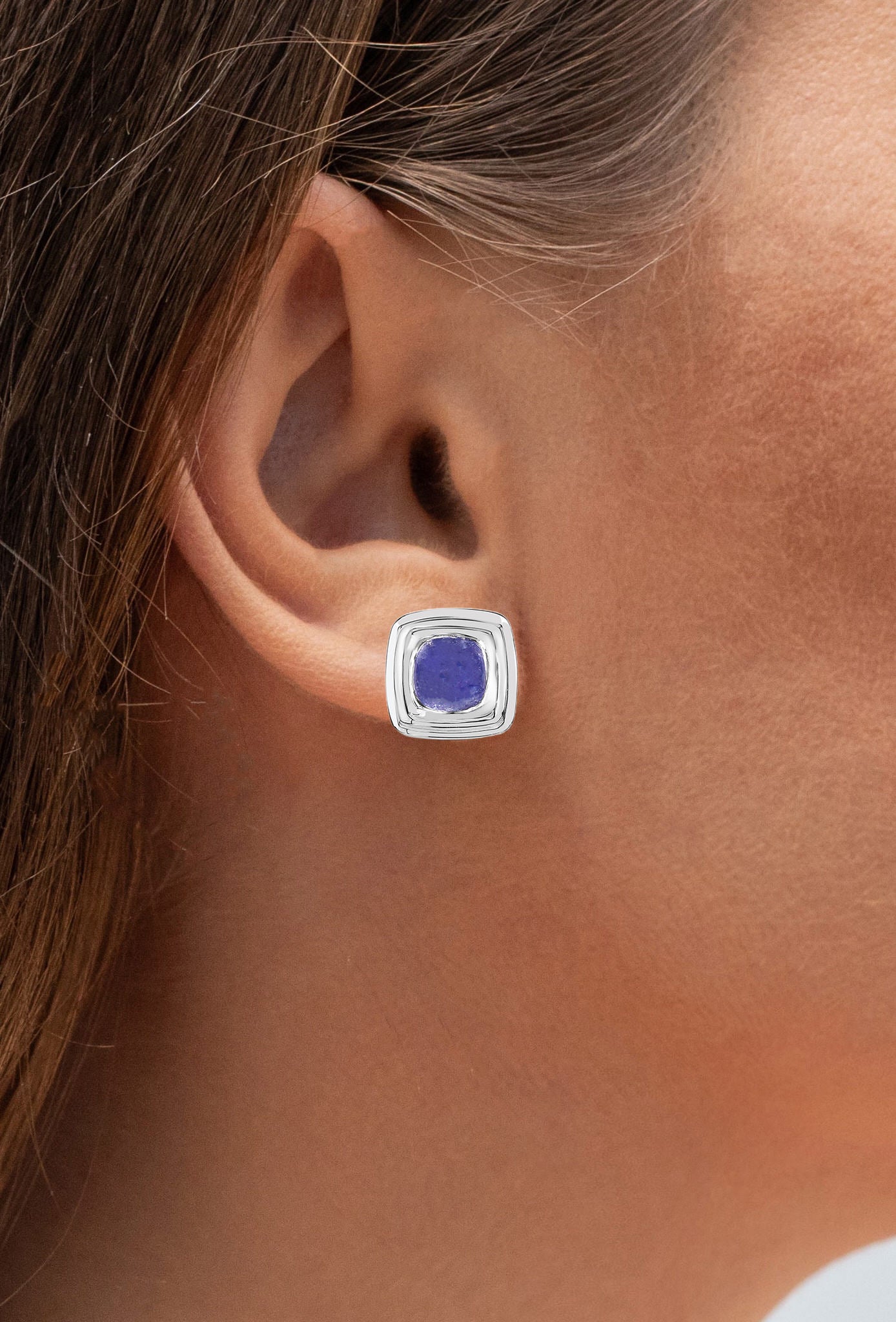 Natural Tanzanite Stud Earrings 4.72 Carats Sterling Silver