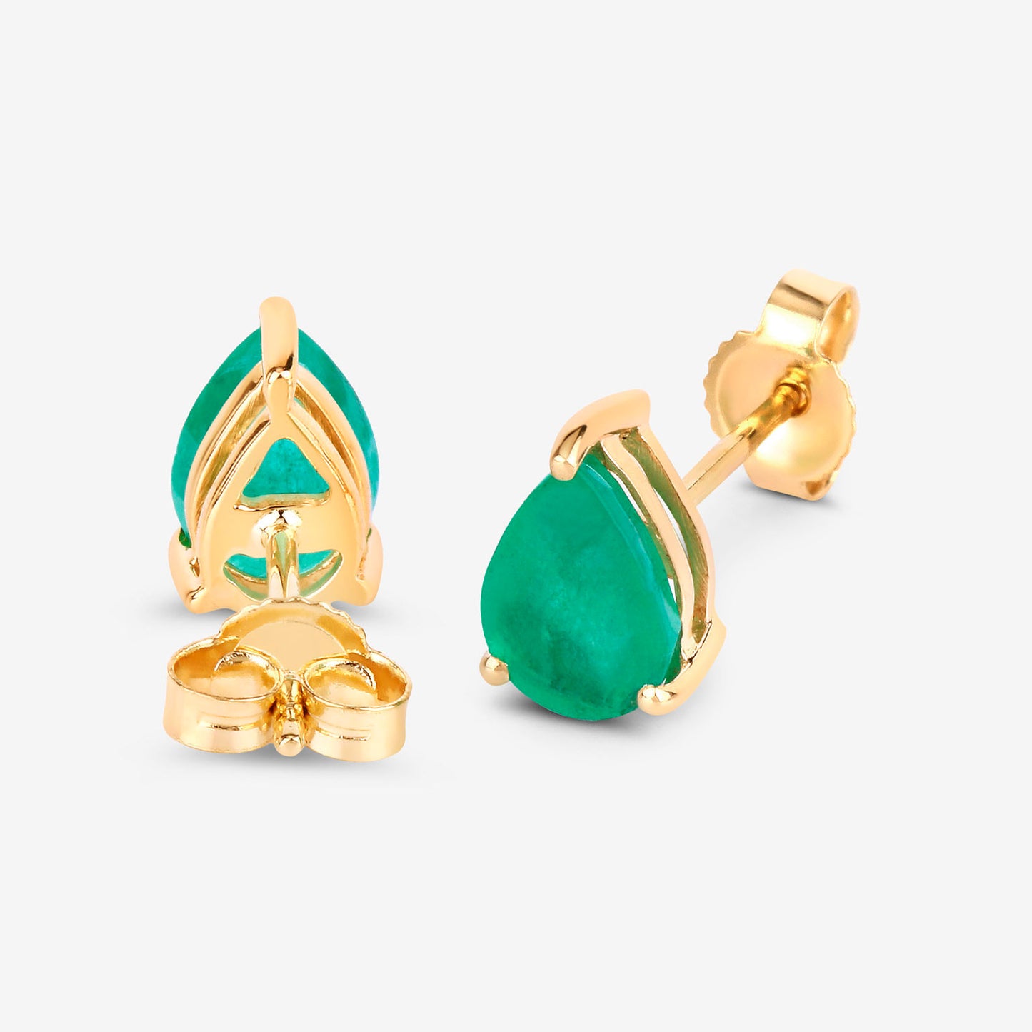 Zambian Emerald Stud Earrings 1.29 Carats 10K Yellow Gold