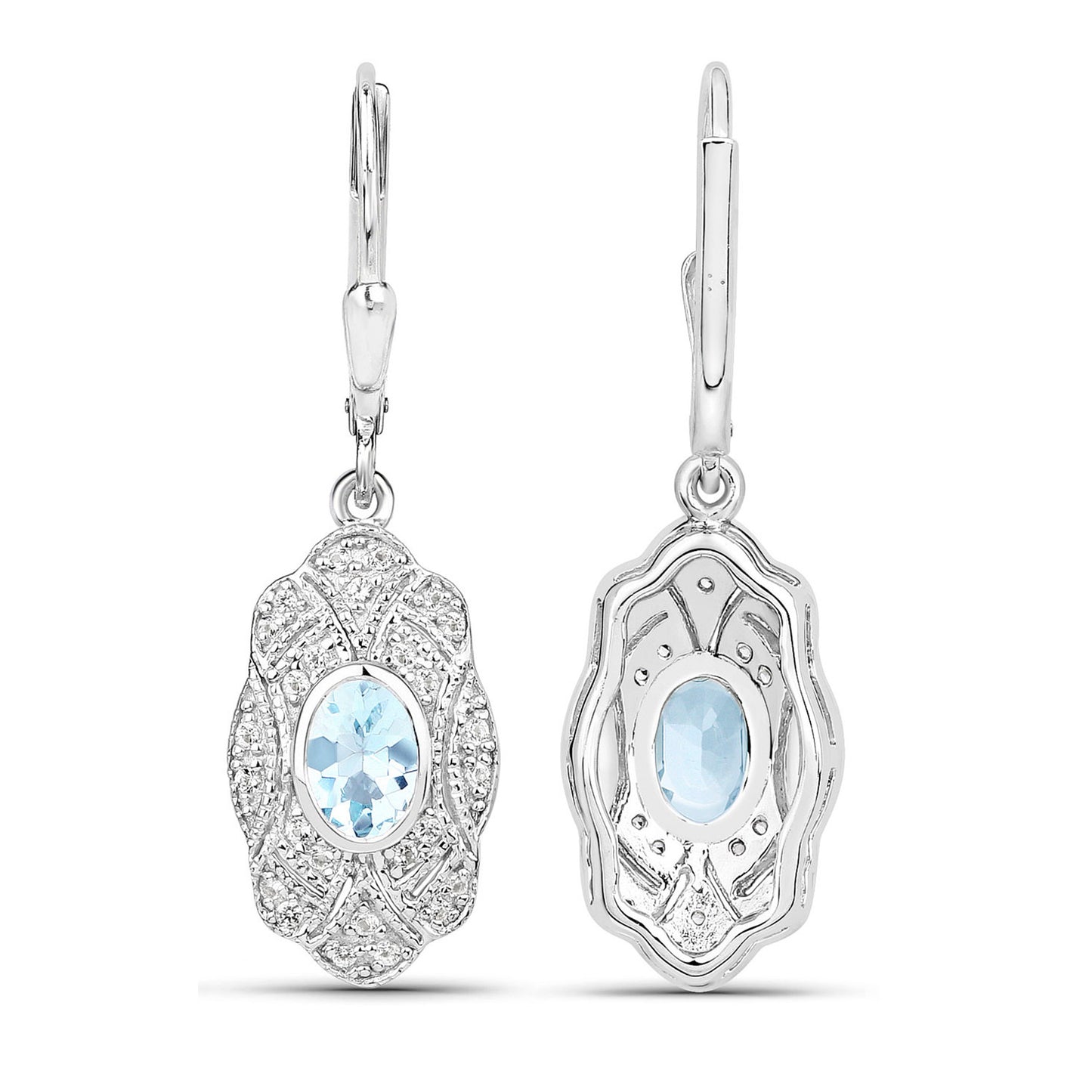Aquamarine Earrings With White Topaz 0.92 Carats Sterling Silver