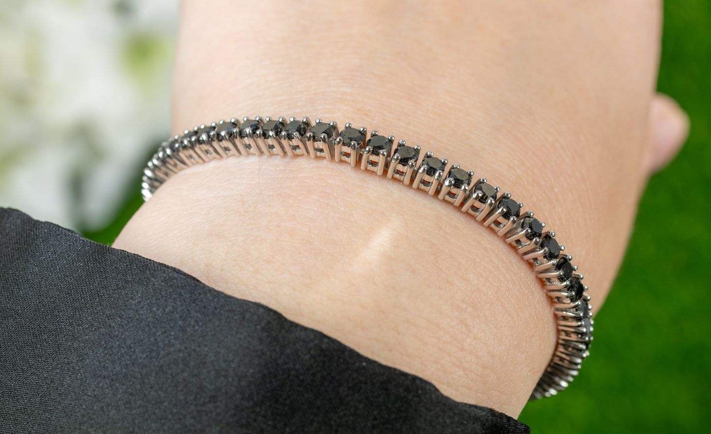 Black Diamond Tennis Bracelet 5.40 Carats 18K White Gold Plated Sterling Silver