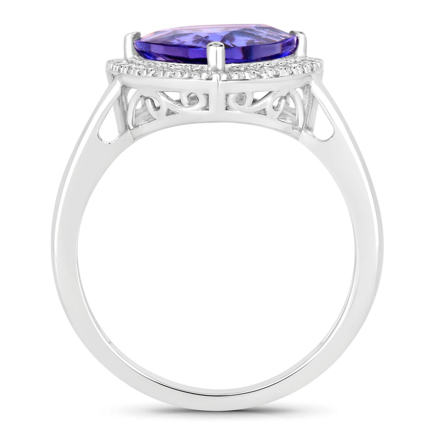 Natural Tanzanite Ring With Diamonds 3.2 Carats 14K White Gold
