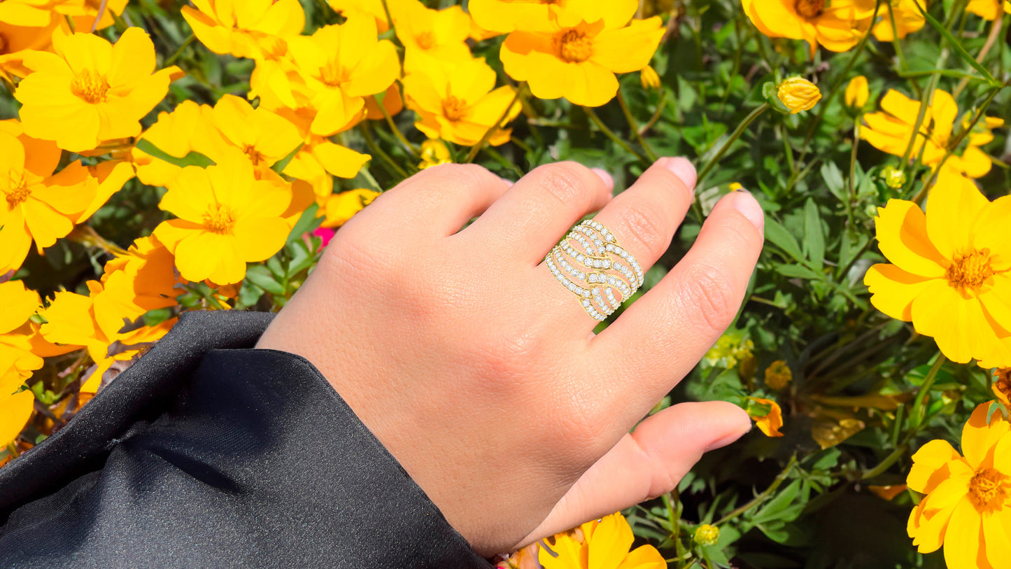 Six Band Diamond Bypass Cocktail Ring 3.12 Carats 10K Gold