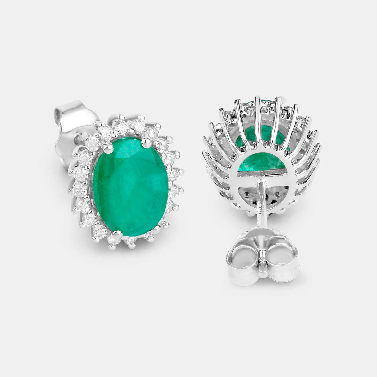 Zambian Emerald Earrings Diamonds 2.65 Carats 10K White Gold